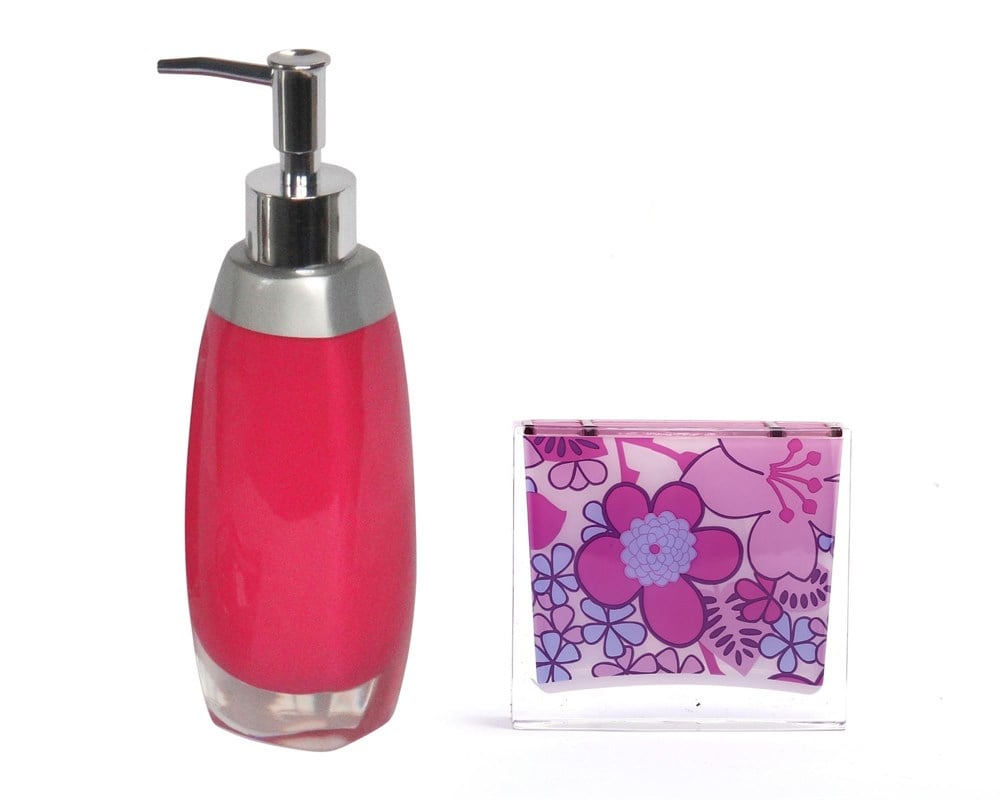 SIVI SABUNLUK,DİŞ FIRÇALIK 2 Lİ BANYO SETİ,GRİ PEMBE VE ÇİÇEKLİ