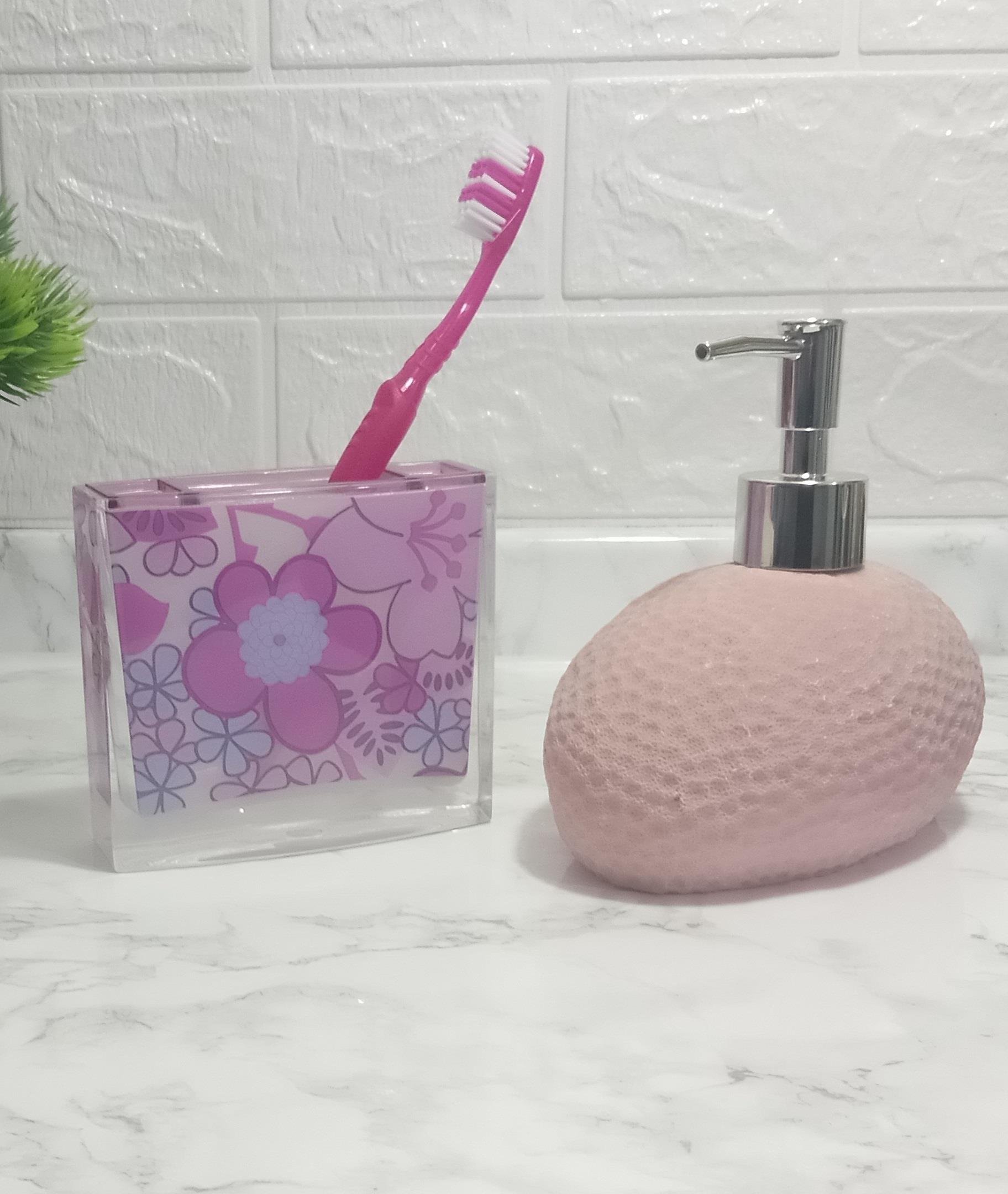 Sıvı Sabunluk,Diş Fırçalık 2 Li Banyo Seti.Petek Ve Çiçekli