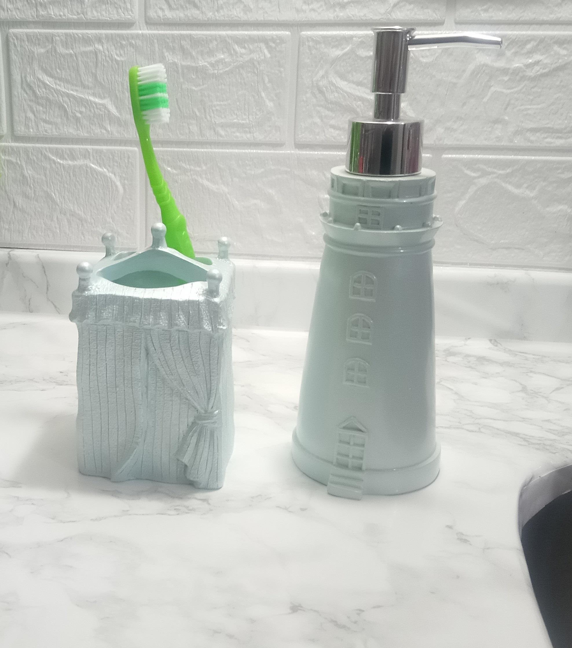 Sıvı Sabunluk,Diş Fırçalık 2 Li Banyo Seti,Deniz Feneri