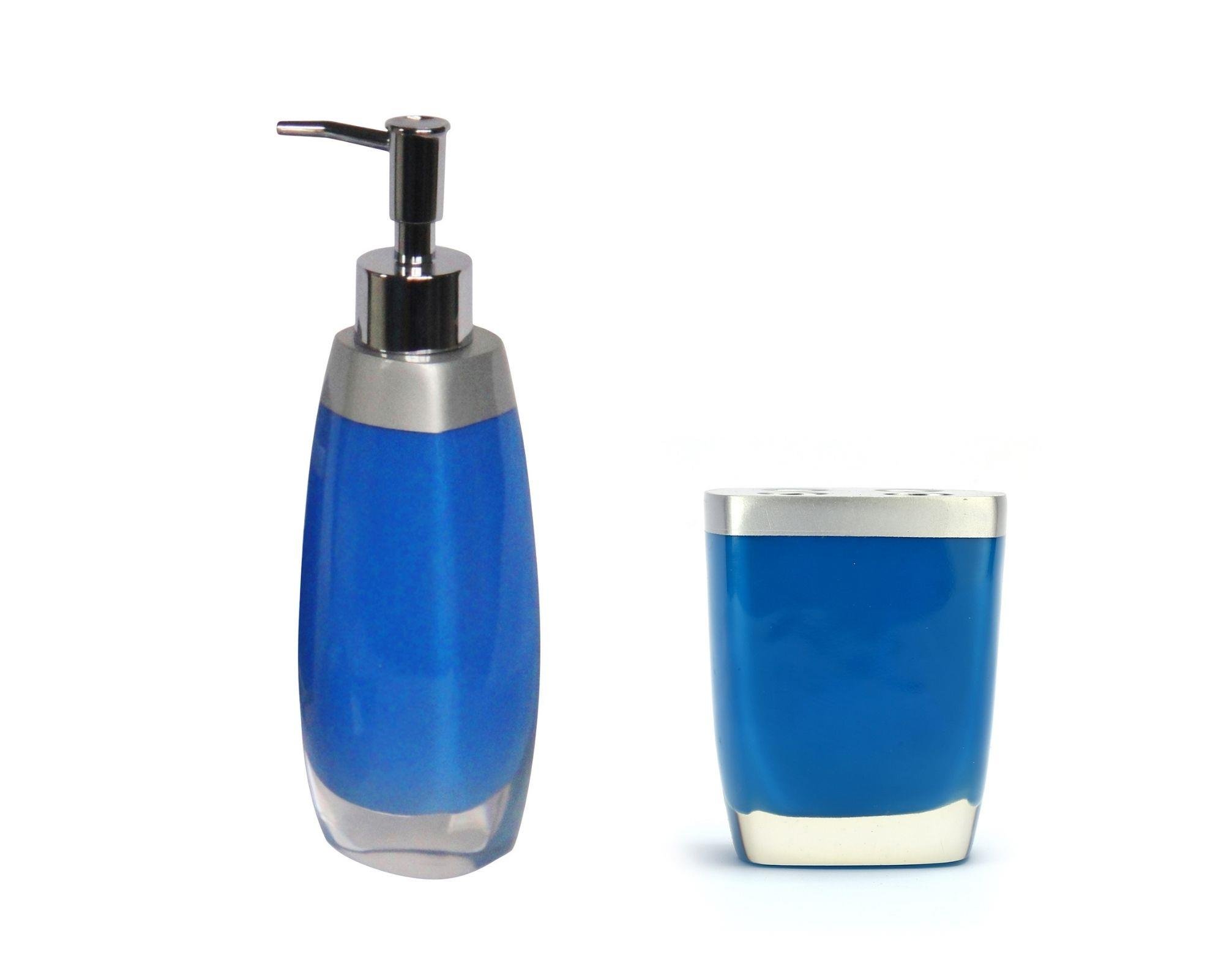 Sıvı Sabunluk,Diş Fırçalık 2 Li Banyo Seti,Gri Mavi  