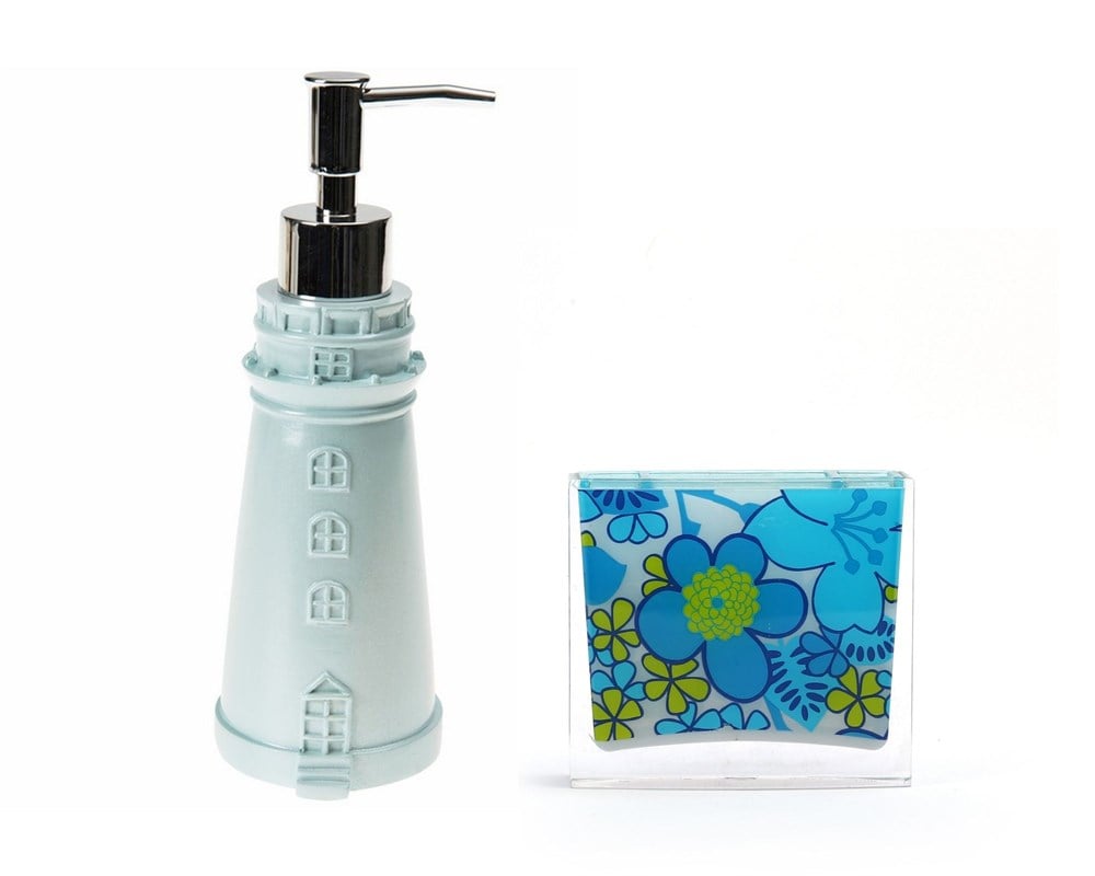 SIVI SABUNLUK,DİŞ FIRÇALIK 2 Lİ BANYO SETİ,DENİZ FENERİ VE MAVİ ÇİÇEKLİ