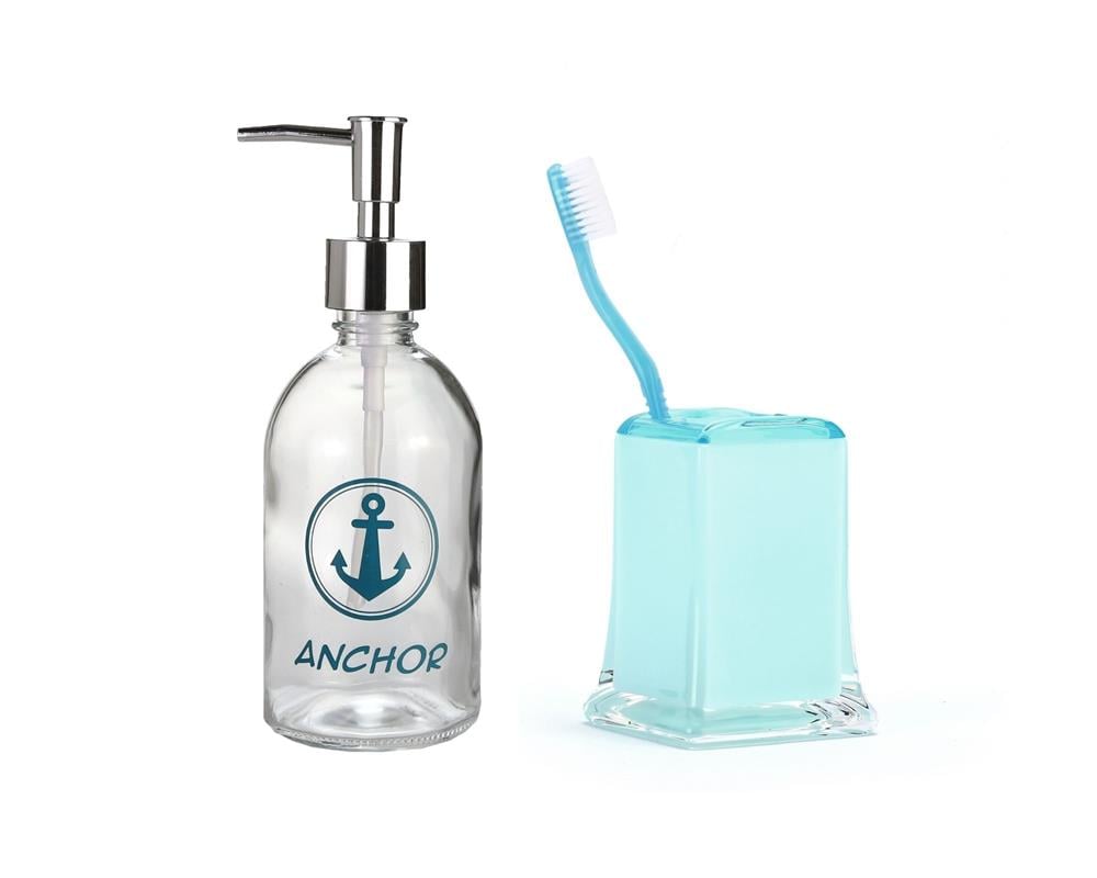 Sıvı Sabunluk,Diş Fırçalık 2 Li Banyo Seti,Gemici Çıpası Ve Buz Mavi