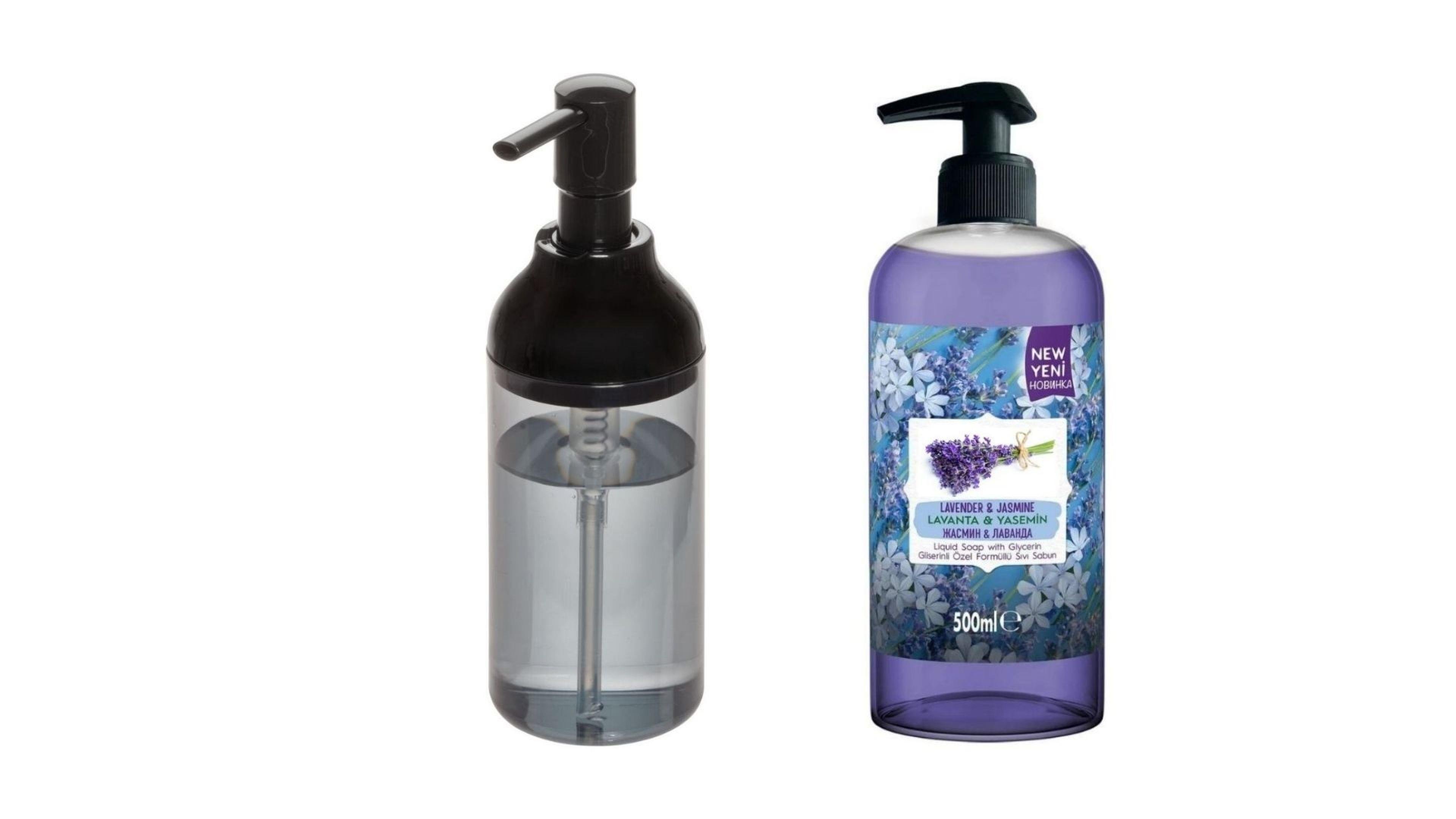 Siyah Füme Sıvı Sabunluk Ve 1 Adet 400 ml Sıvı Sabun Lavanta Kokulu