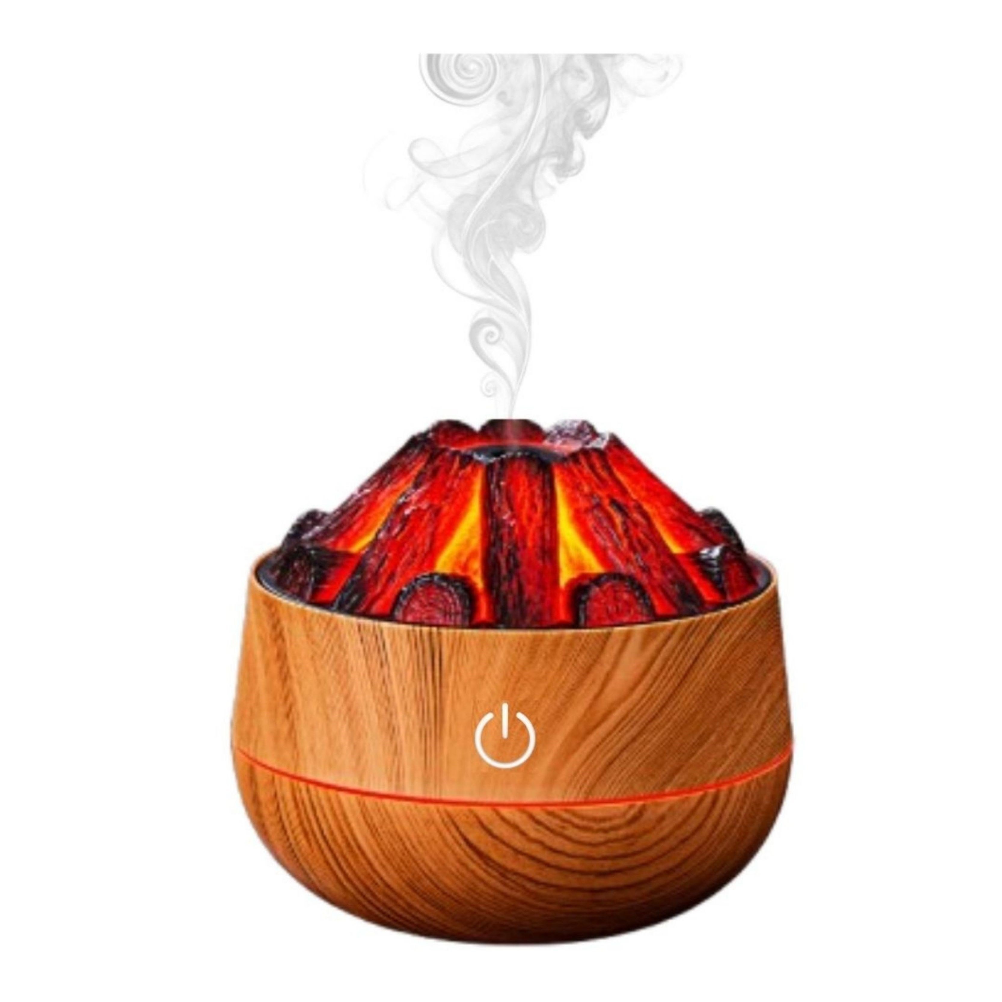 Şömine  Tasarımlı Usb Lı Led Aydınlatmalı Hava Nemlendirici,Aromaterapik Hava Difüzörü,Buhurdanlık,,Sis Spreyli Gece Lambası, 300 Ml 10X10X10,3Cm Açık Kahverengi