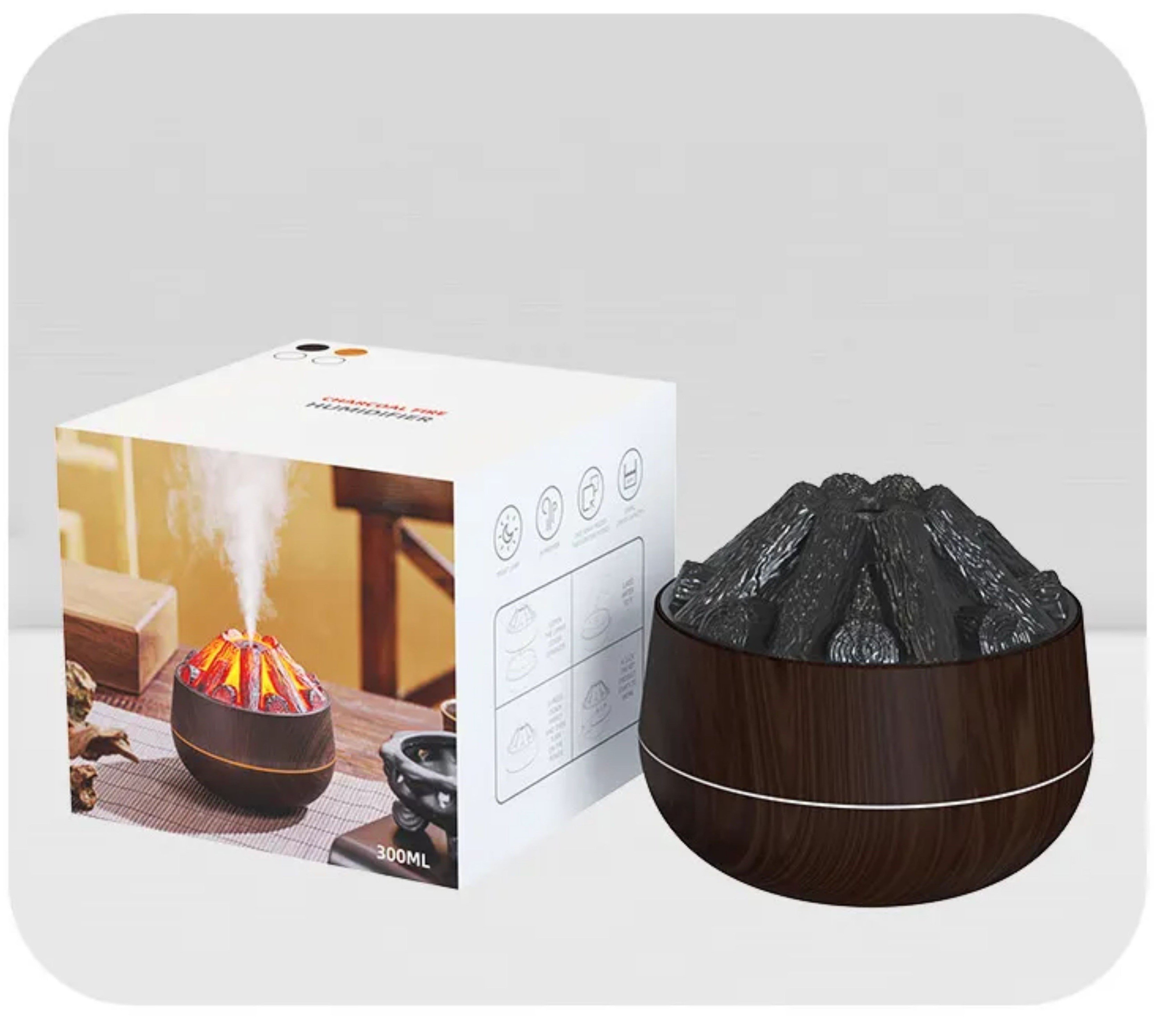 Şömine  Tasarımlı Usb Lı Led Aydınlatmalı Hava Nemlendirici,Aromaterapik Hava Difüzörü,Buhurdanlık,,Sis Spreyli Gece Lambası, 300 Ml 10X10X10,3Cm Açık Kahverengi