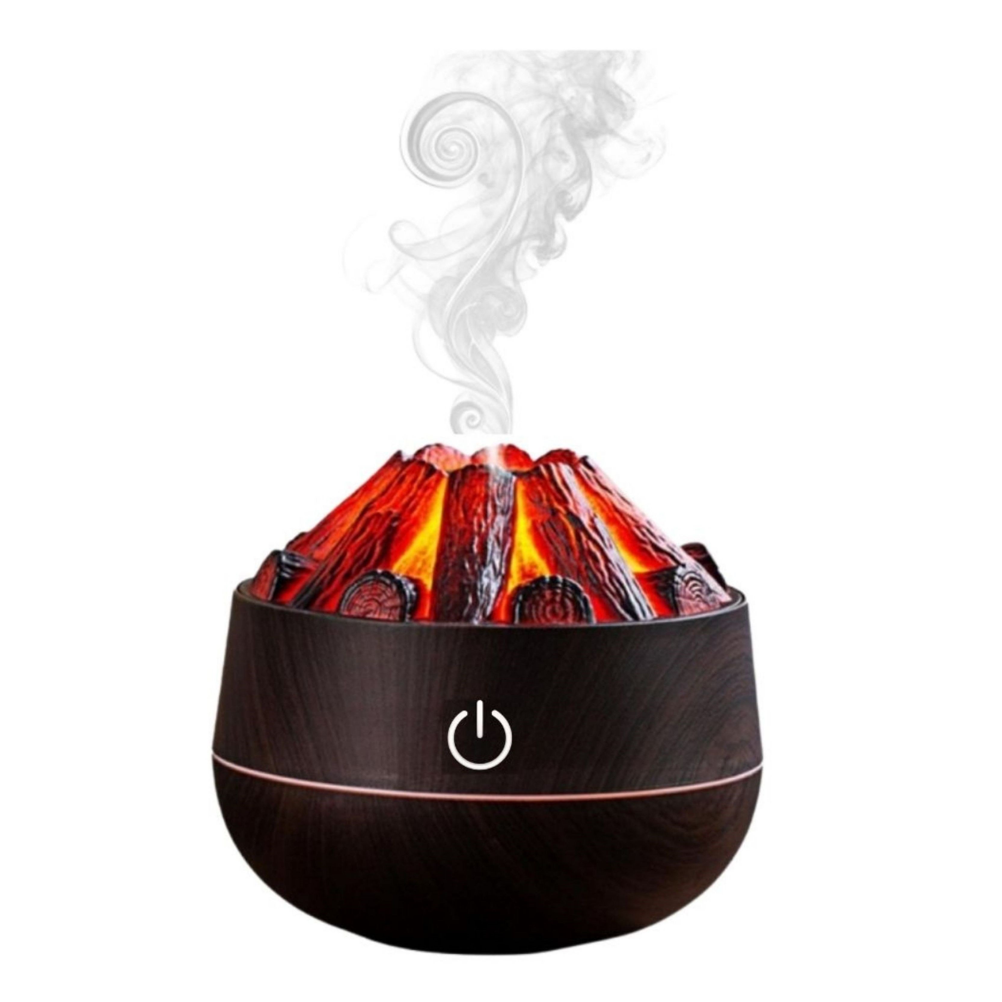Şömine  Tasarımlı Usb Lı Led Aydınlatmalı Hava Nemlendirici,Aromaterapik Hava Difüzörü,Buhurdanlık,,Sis Spreyli Gece Lambası, 300 Ml 10X10X10,3Cm Koyu Kahverengi