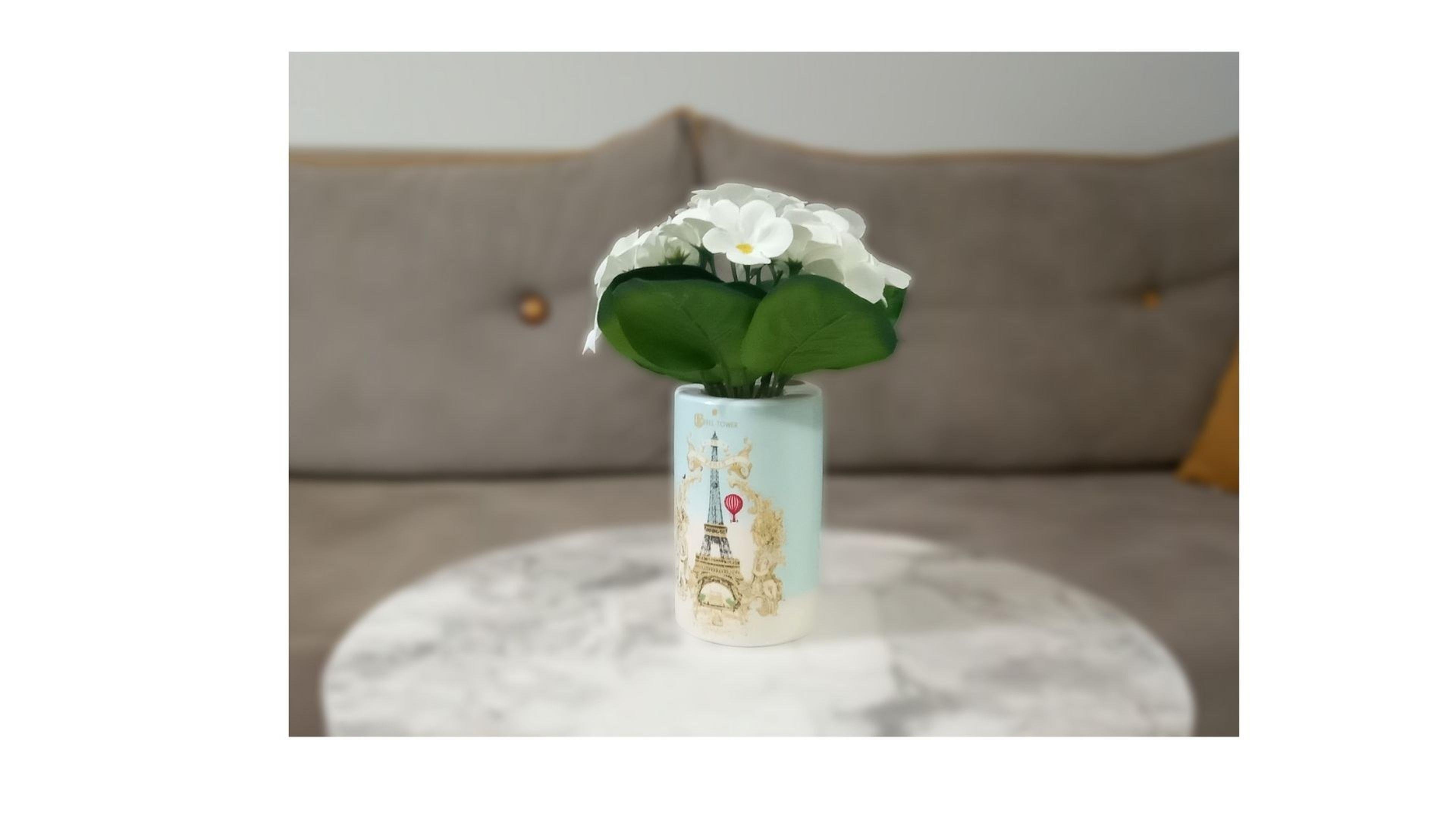 Vazoda Çiçek,Beyaz Yapay Çiçek,Vazo Dekoratif Romantik Yeşil Model 7X7X16Cm 