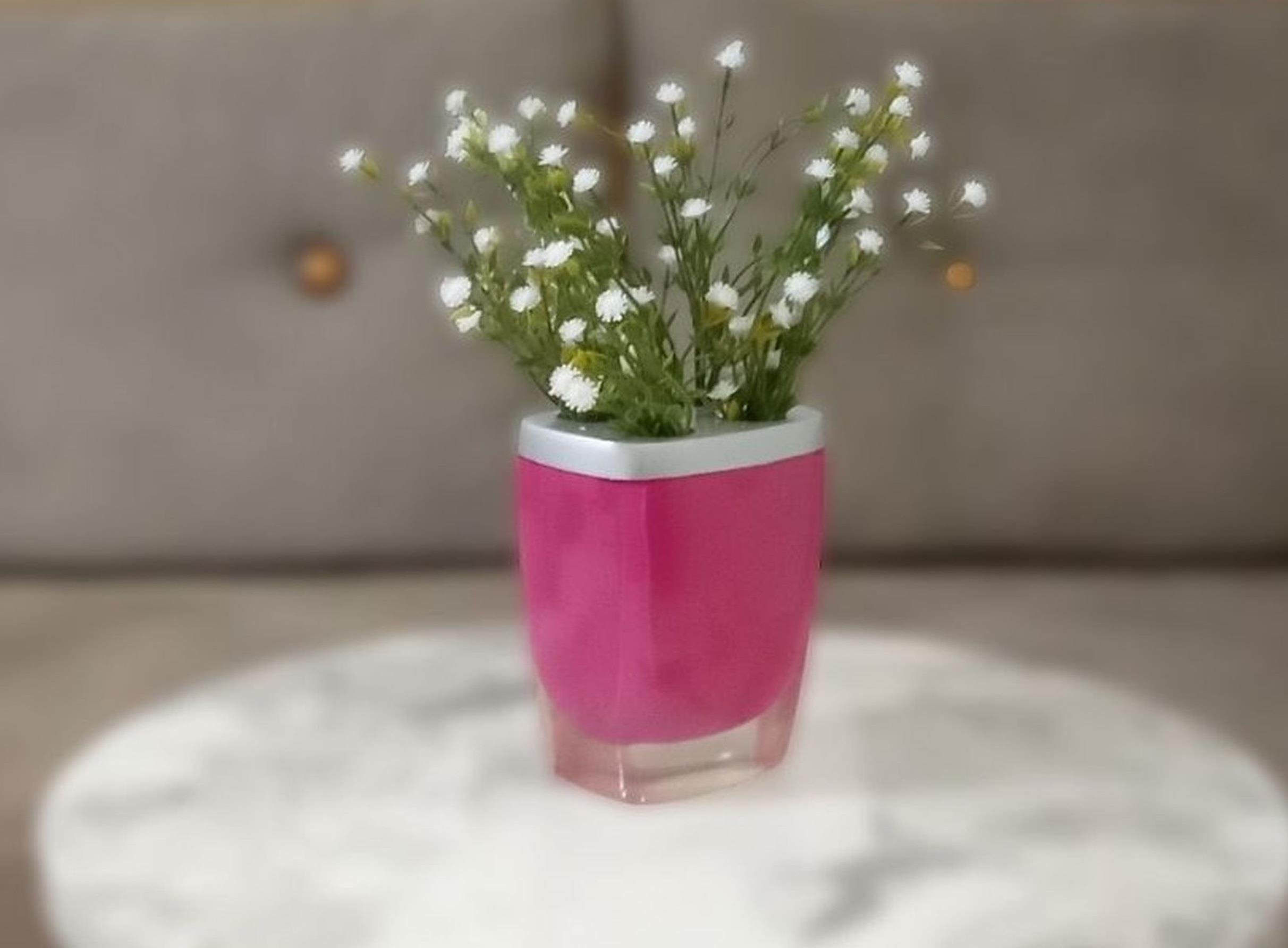 Vazoda Çiçek,Beyaz Yapay Çiçek,Vazo Dekoratif Gri Pembe Poliresin 8X4X16Cm 