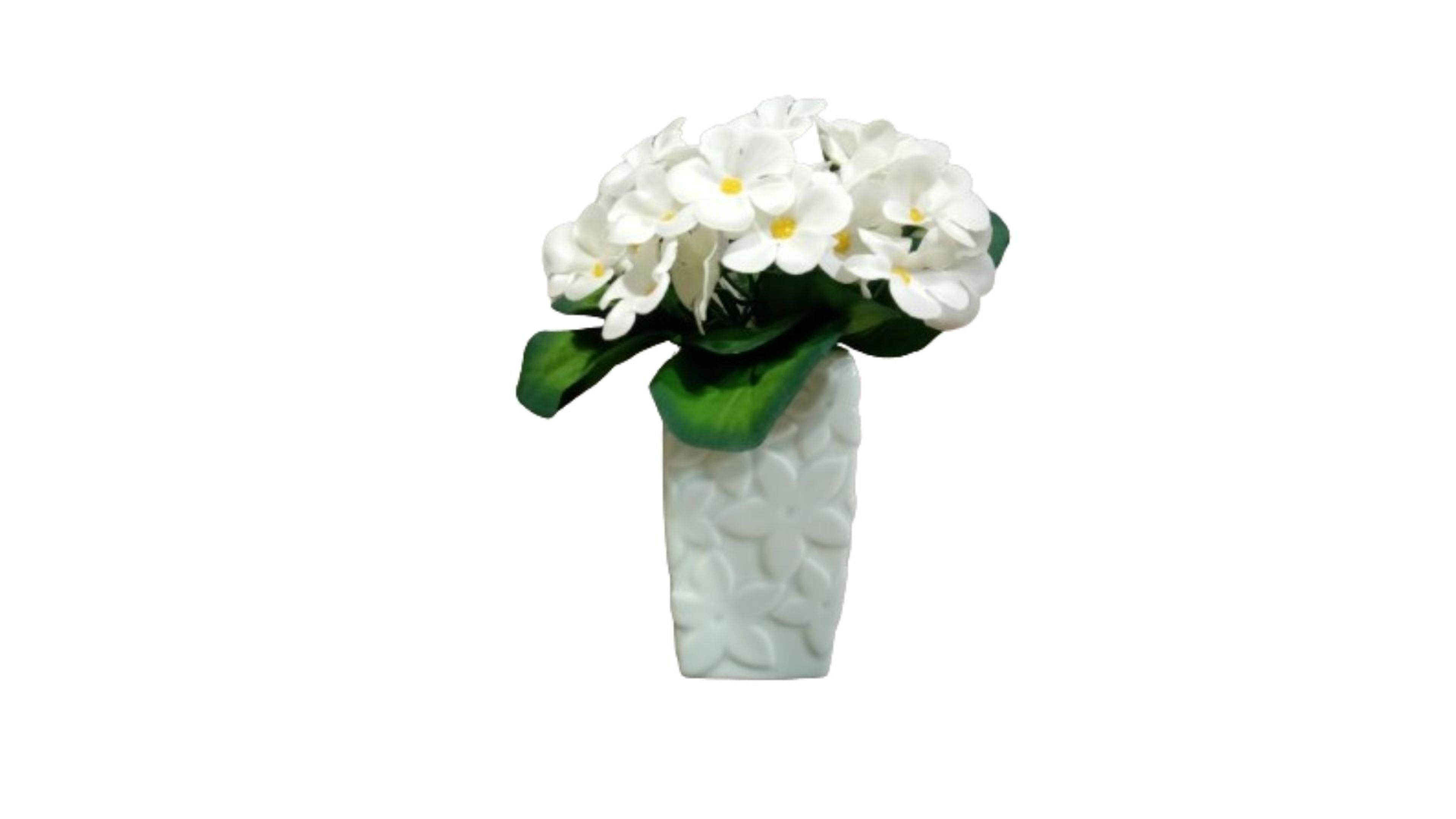 Vazoda Çiçek,Beyaz Yapay Çiçek,Vazo Dekoratif Çiçekli Su Yeşili 7X7X17Cm   