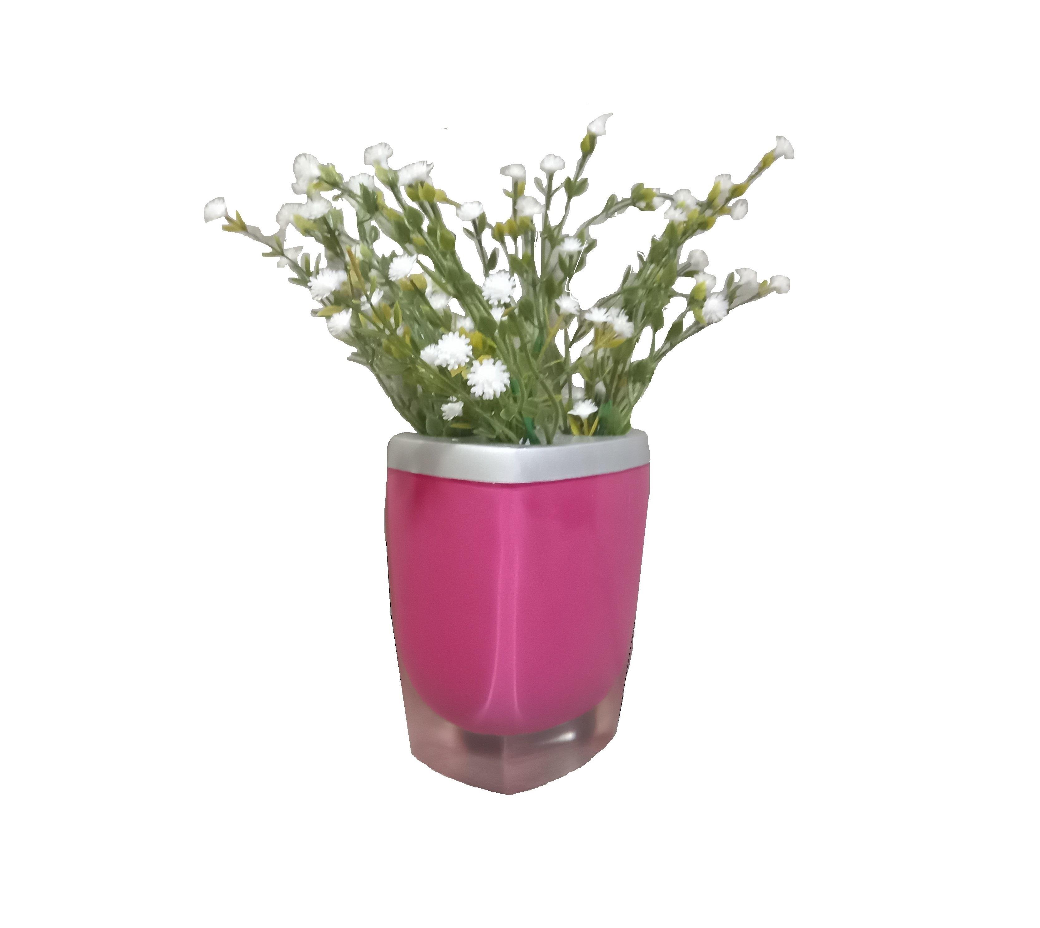 Vazoda Çiçek,Beyaz Yapay Çiçek,Vazo Dekoratif Gri Pembe Poliresin 8X4X16Cm 