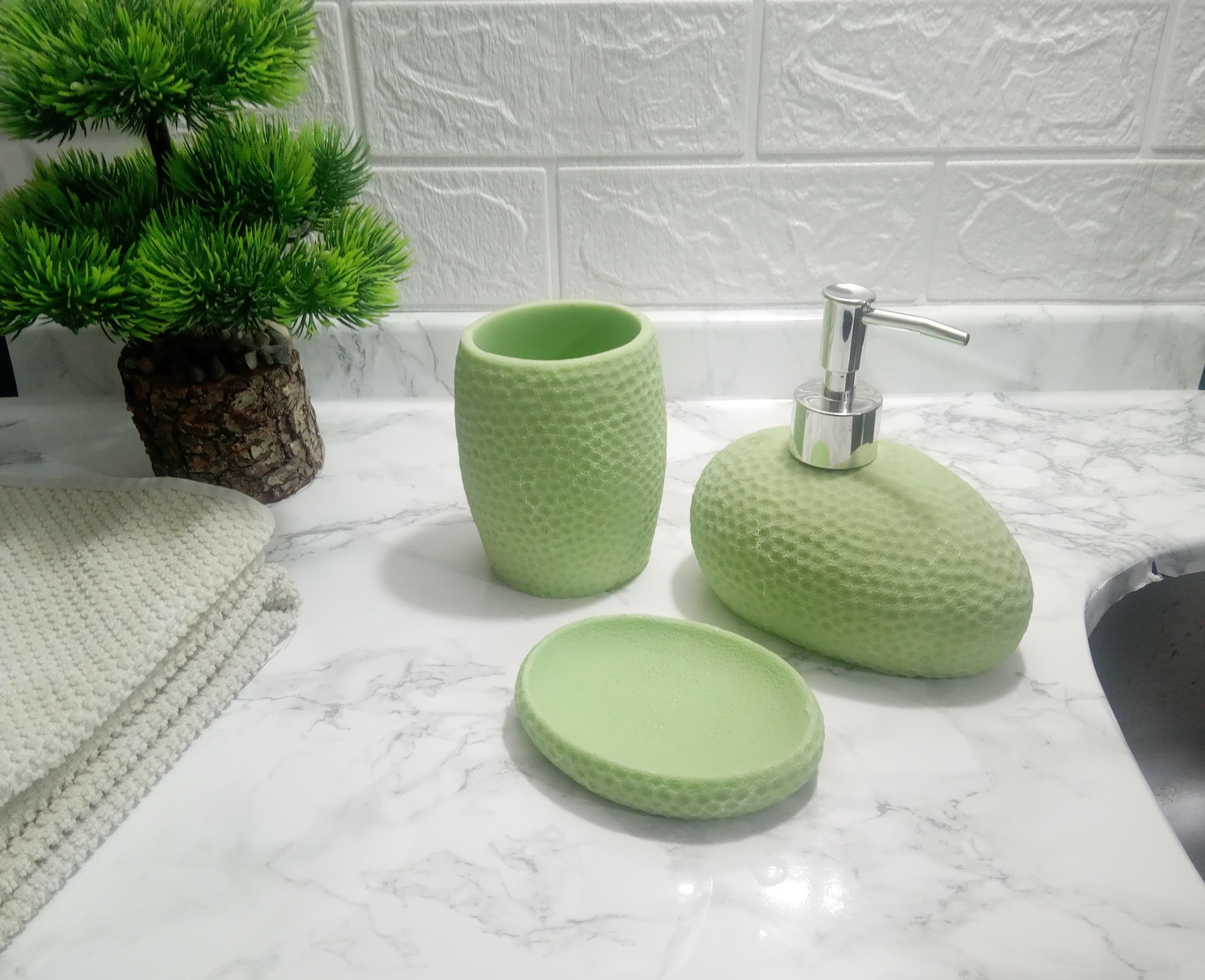 Yeşil Petek 3 Lü Banyo Seti 20x20x13cm