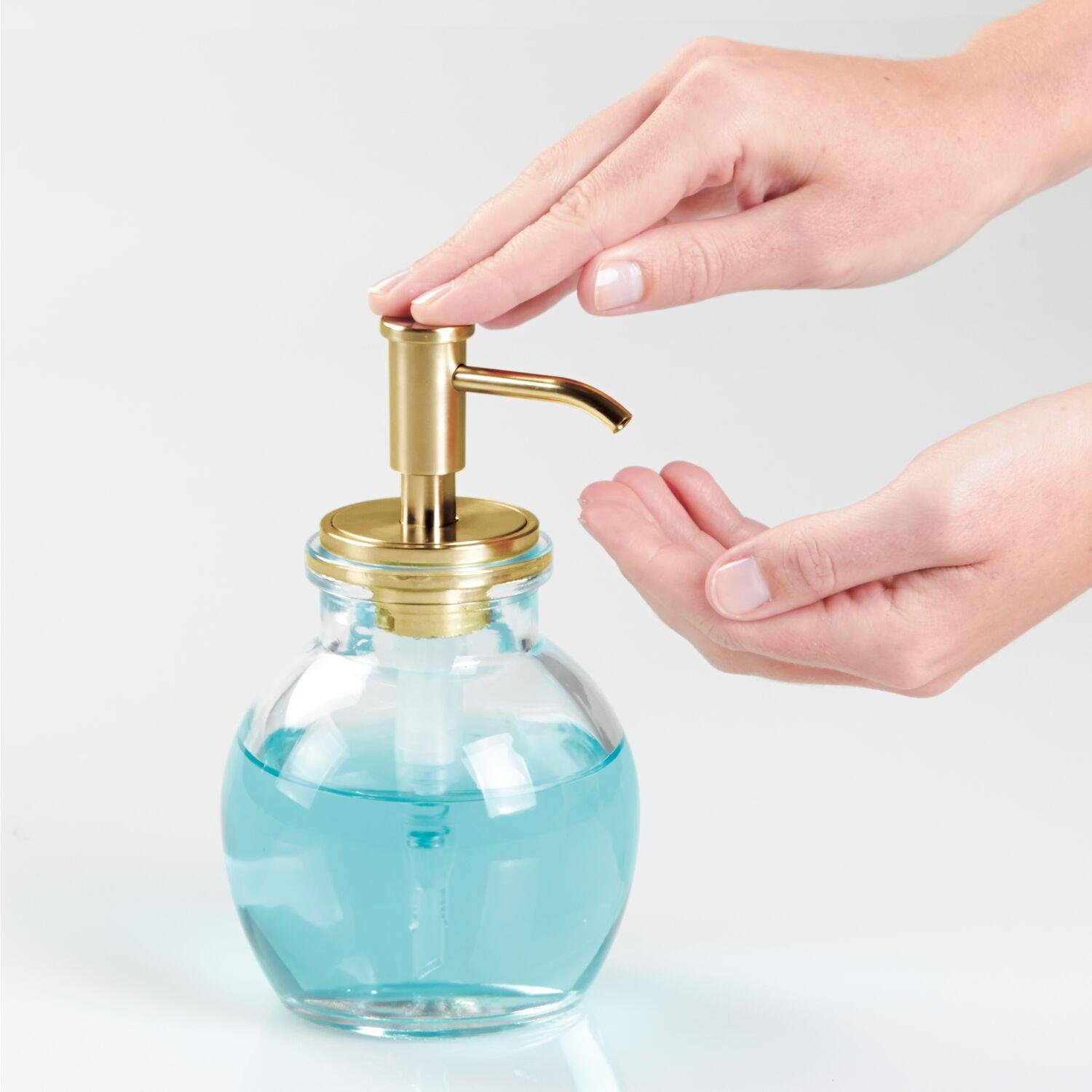 Yuvarlak Cam Sıvı Sabunluk Sarı Pirinc Pompalı 10X10X16Cm 424Ml