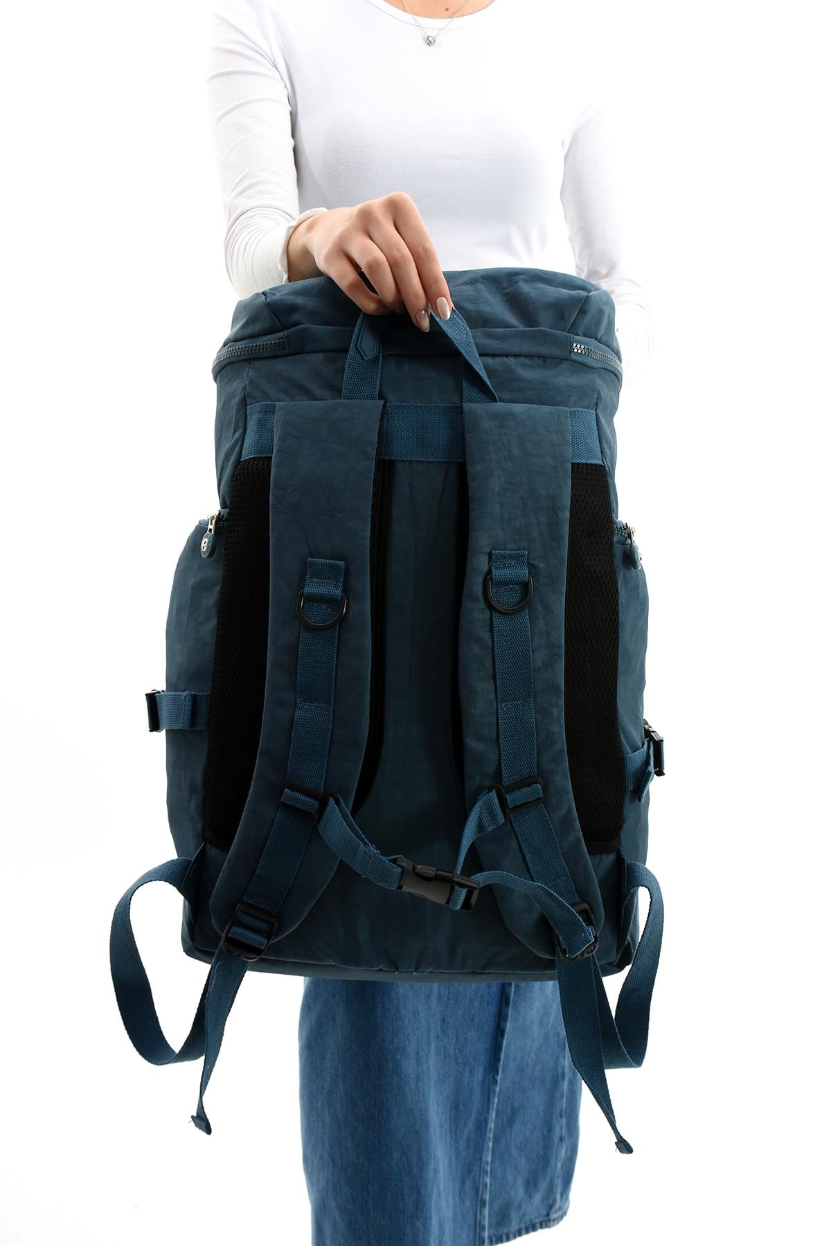 Büyük Boy Ultra Hafif Çok Bölmeli Dağcı Çantası Mavi (Model: 571-7D) 