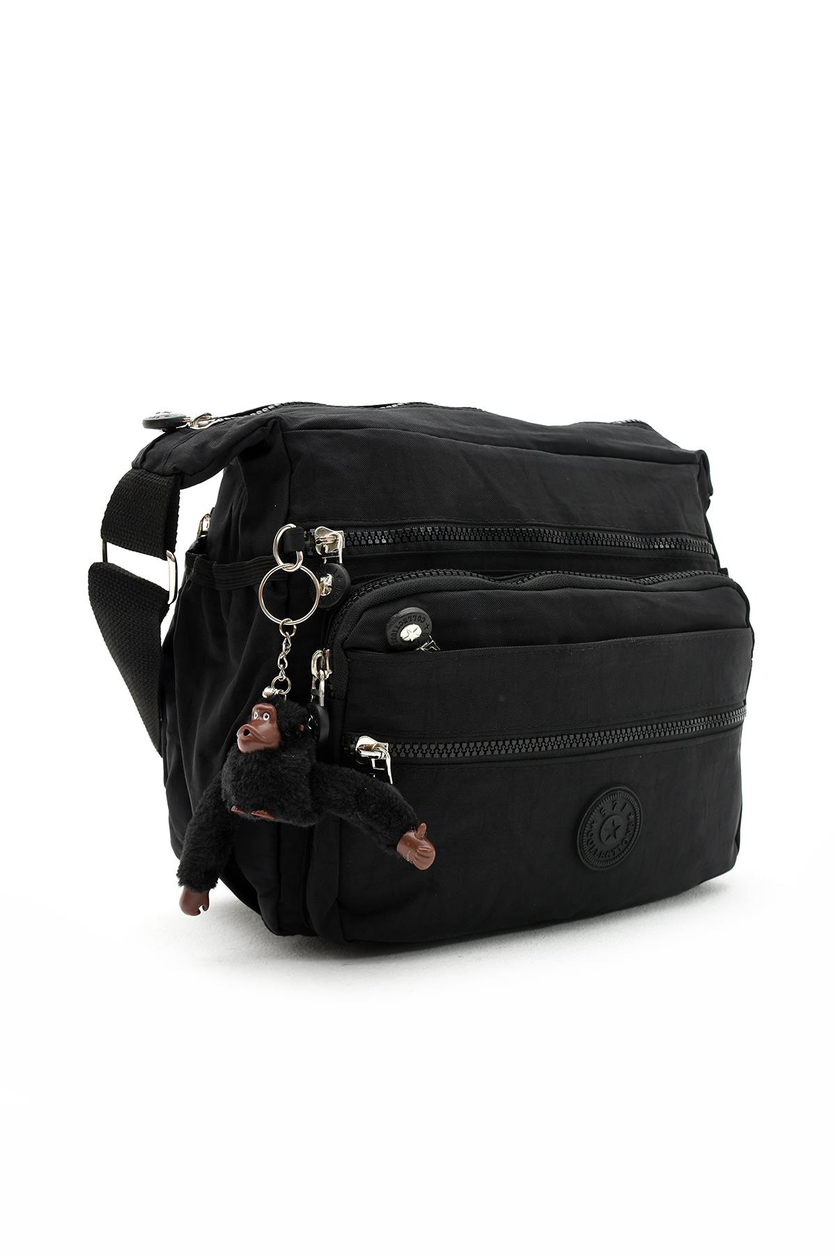 Çapraz Askılı Ultra Hafif Çok Cepli Bayan Omuz Çantası Siyah (Model: 571-6A) 