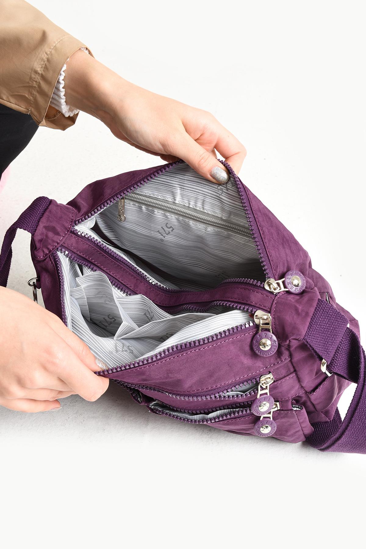 Çapraz Askılı Ultra Hafif Çok Cepli Bayan Omuz Çantası Mor (Model: 571-6R)