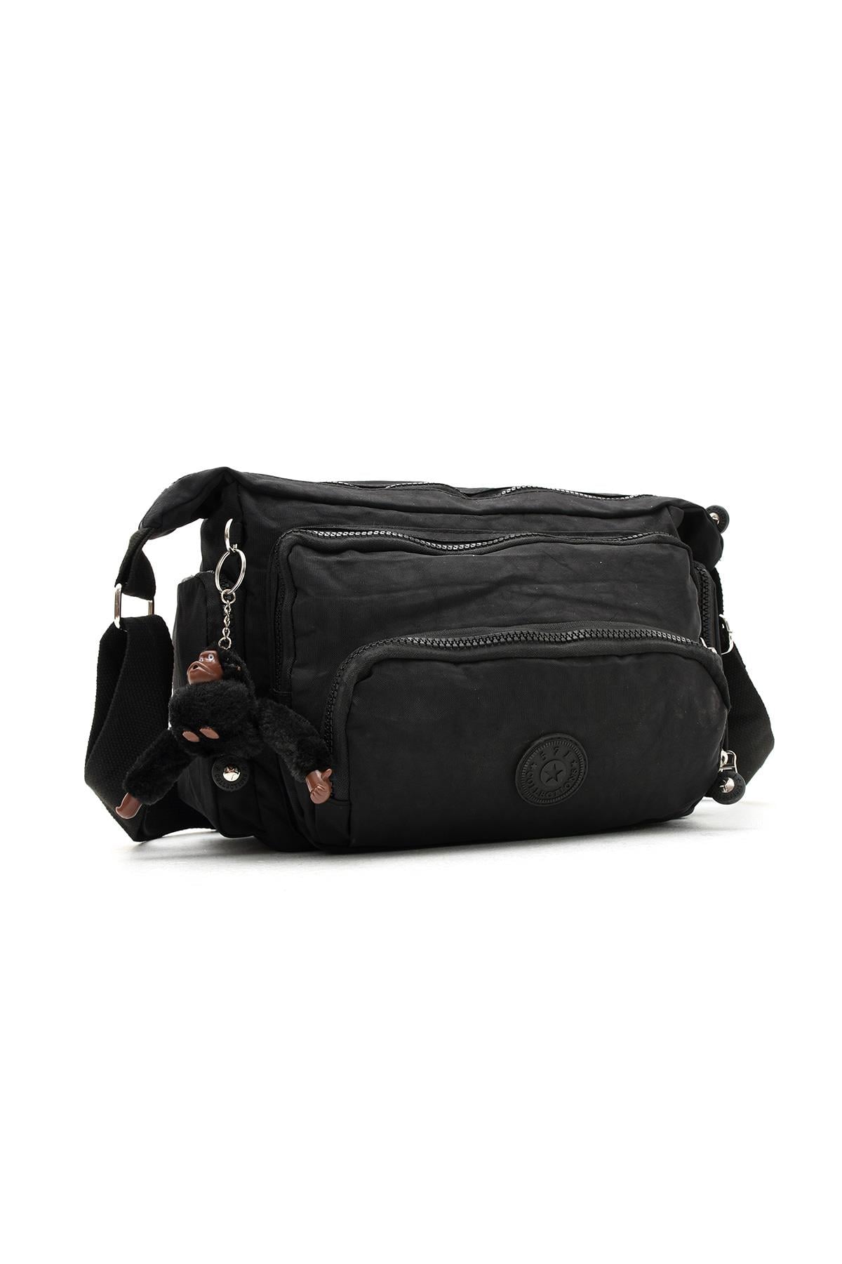 Çapraz Askılı Ultra Hafif Çok Cepli Bayan Omuz Çantası Siyah (Model: 571-6G) 