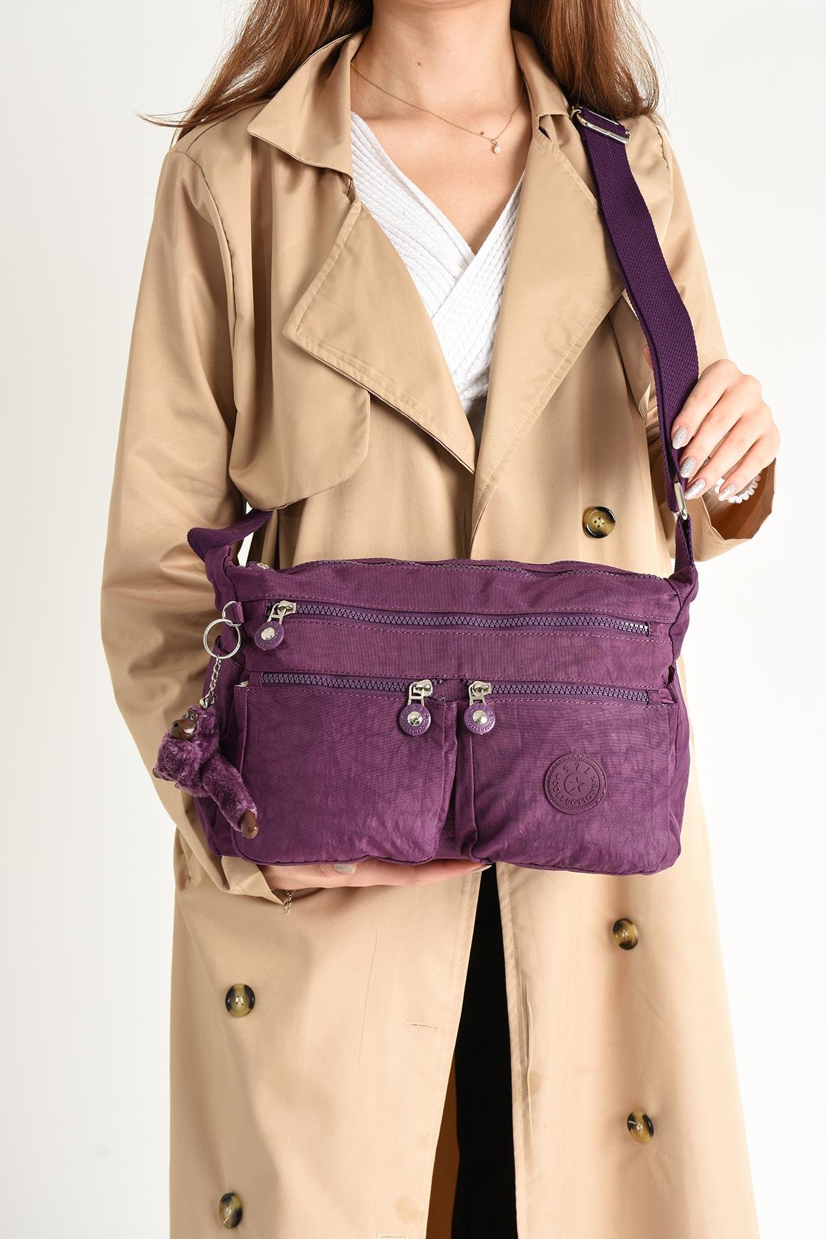 Çapraz Askılı Ultra Hafif Çok Cepli Bayan Omuz Çantası Mor (Model: 571-6R)