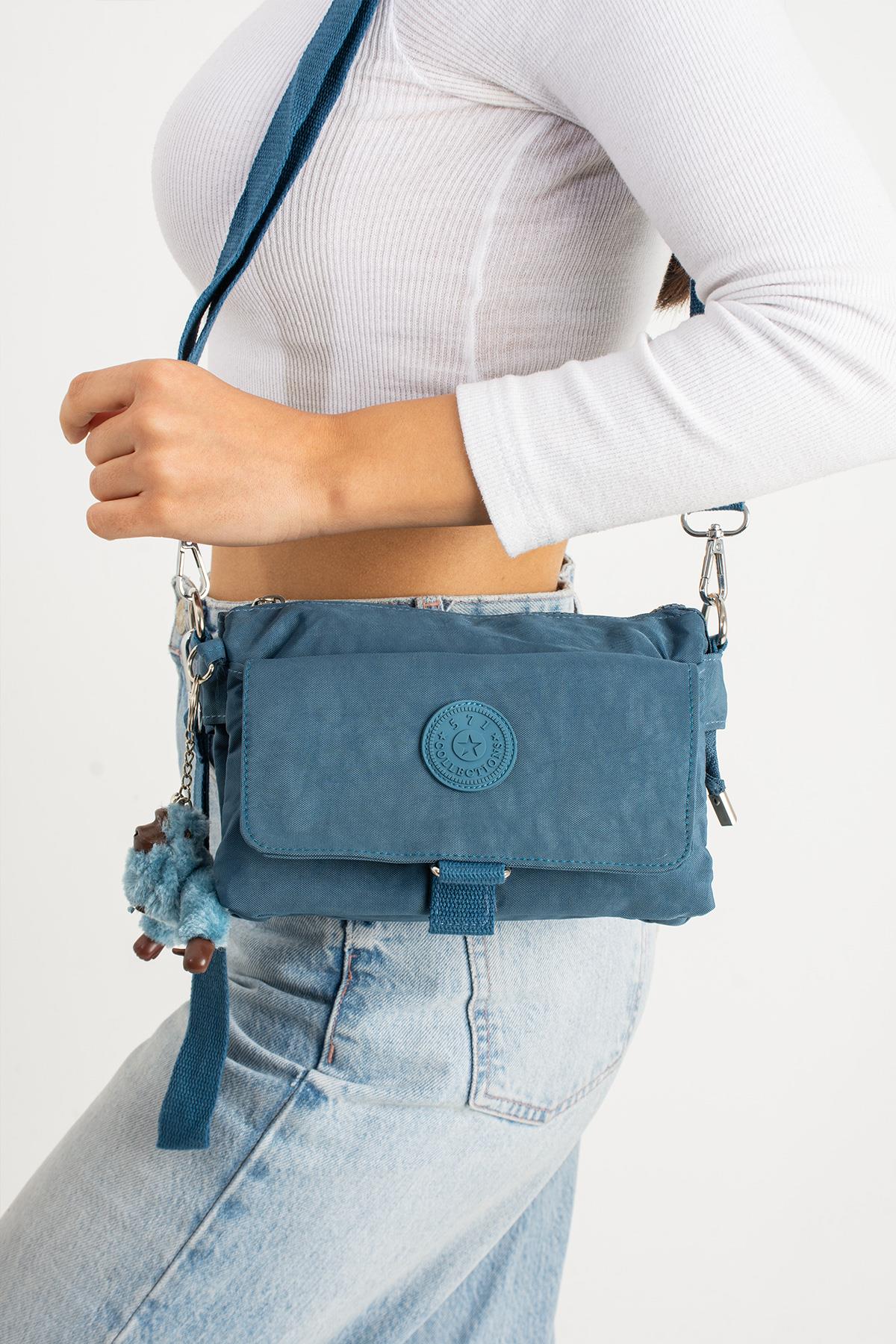 Çapraz Askılı Ultra Hafif Çok Cepli Bayan Omuz Çantası Mavi (Model: 571-6J)