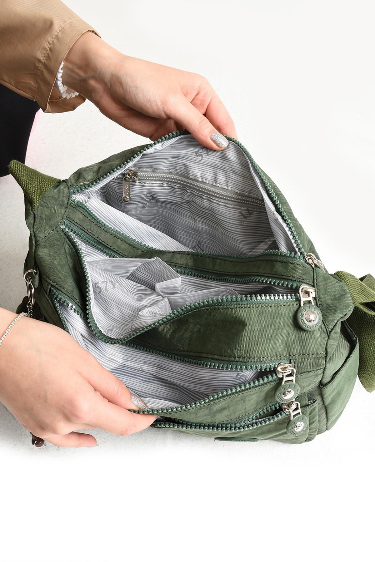 Çapraz Askılı Ultra Hafif Çok Cepli Bayan Omuz Çantası Yeşil (Model: 571-6R)