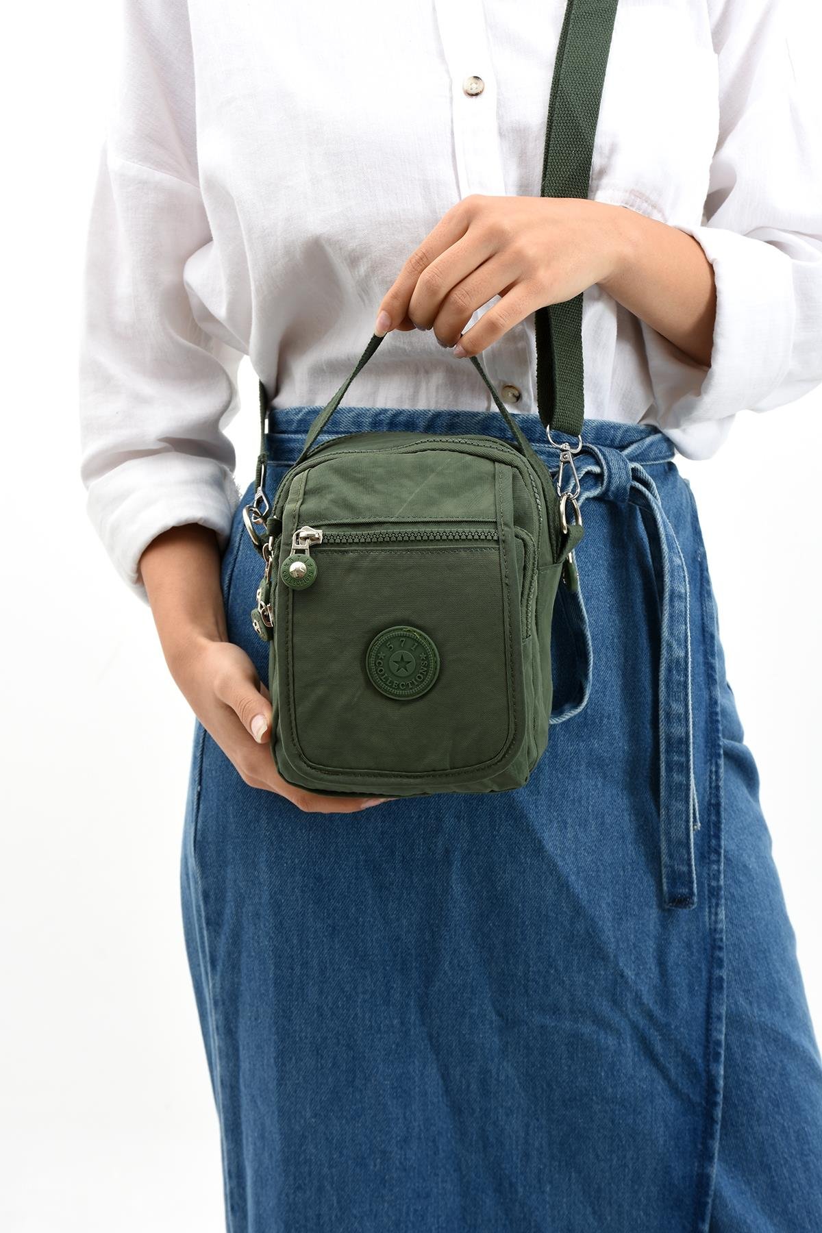 Çapraz Askılı Ultra Hafif Çok Cepli Bayan Omuz Çantası Yeşil (Model: 571-6K)