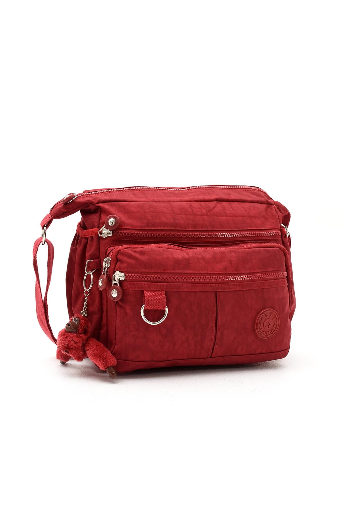 Çapraz Askılı Ultra Hafif Çok Cepli Bayan Omuz Çantası Kırmızı (Model: 571-6D) 