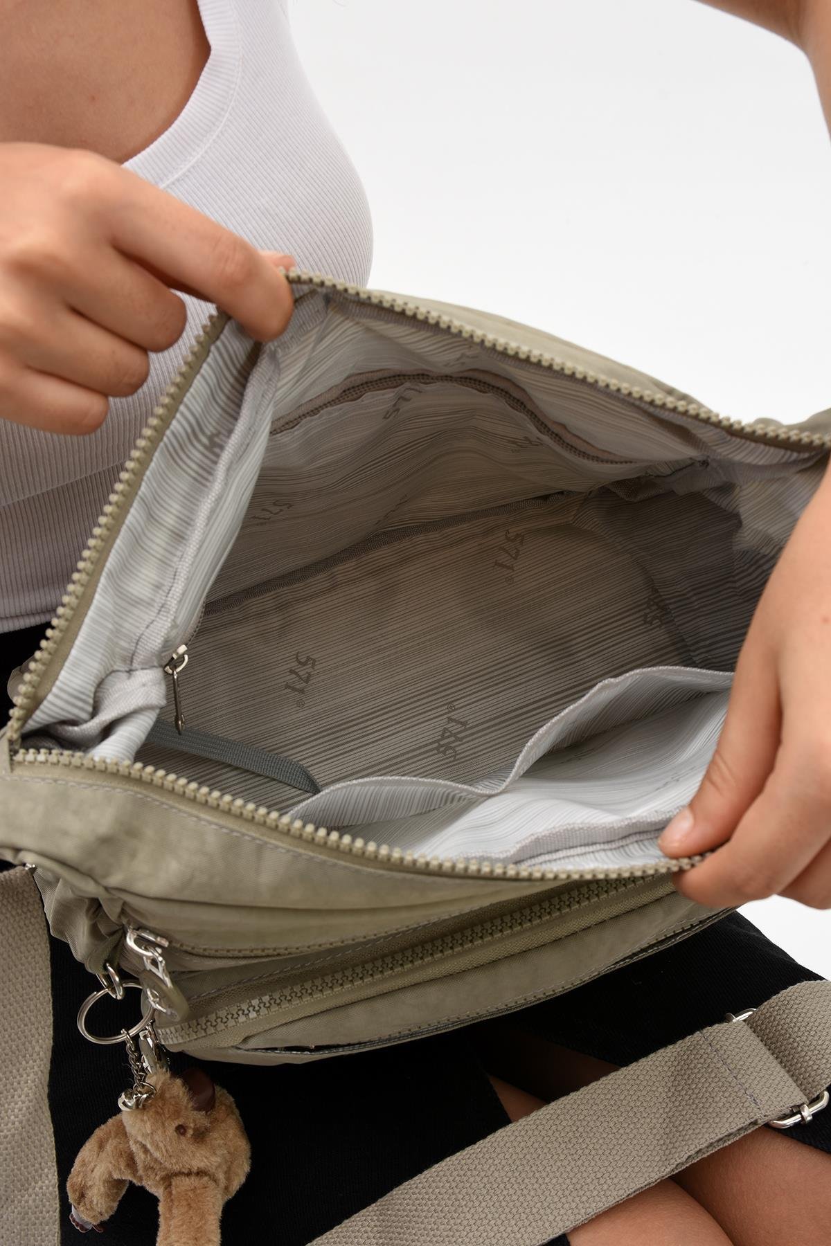 Çapraz Askılı Ultra Hafif Çok Cepli Kadın Omuz Çantası Vizon (Model: 571-6E) 