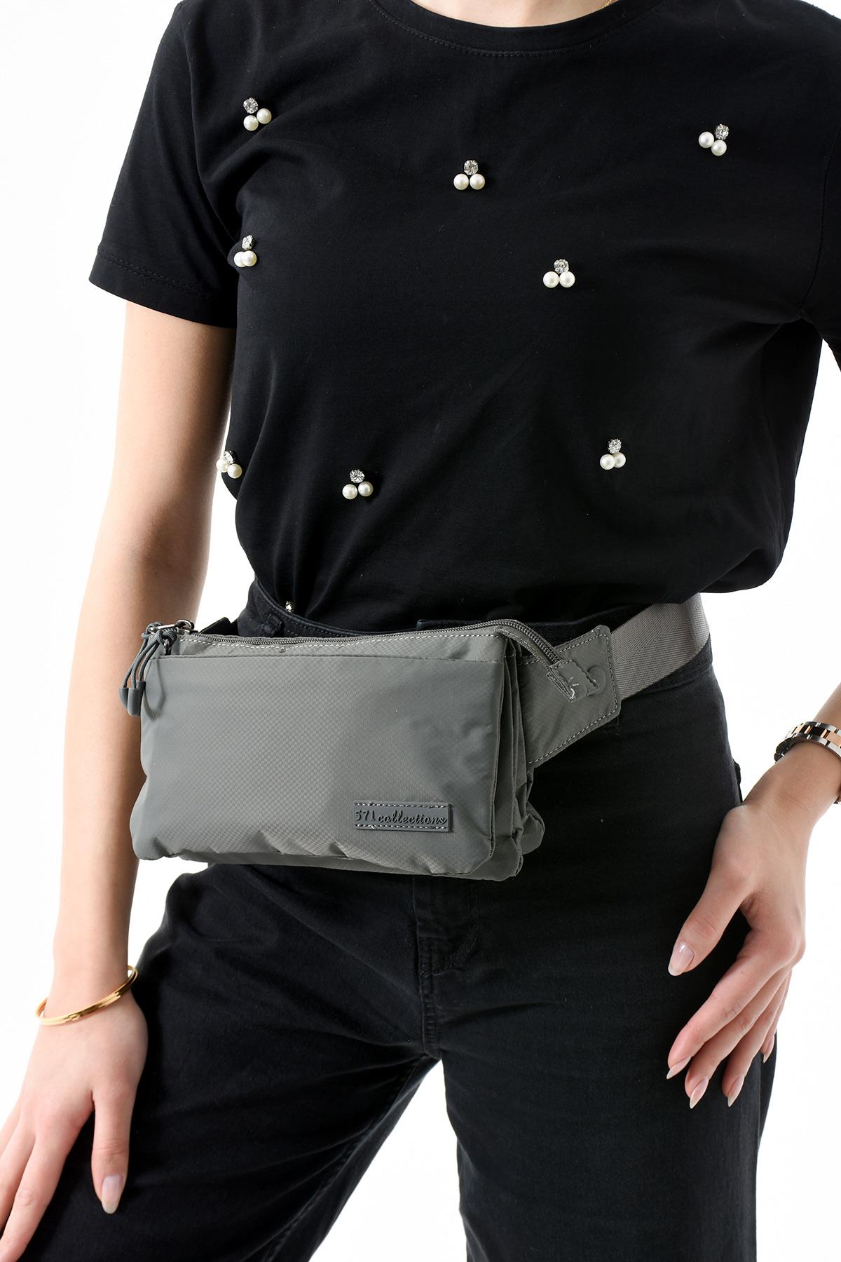 Çok Cepli Bel Çantası Unisex Gri (Model: 571-13-9R)