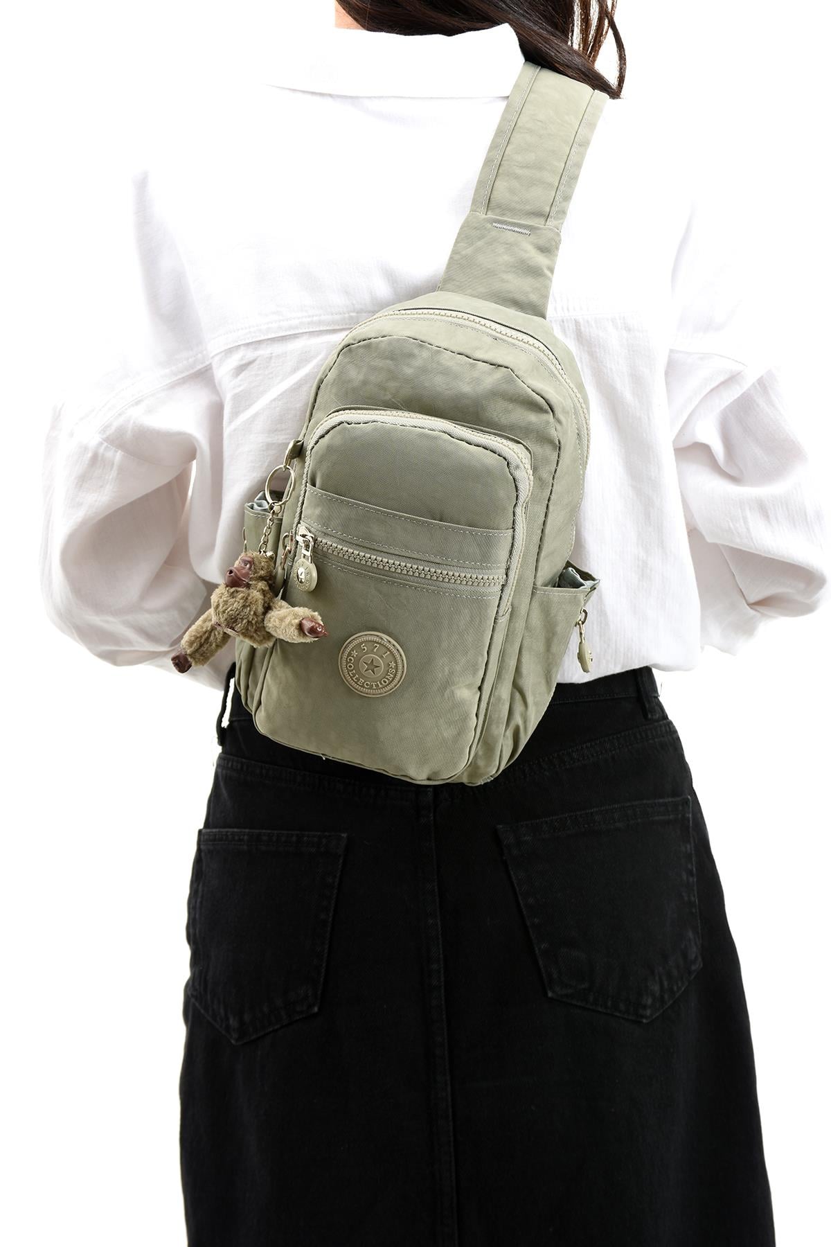 İki Bölmeli Bodybag Göğüs Omuz Çantası Unisex Vizon (Model: 571-8B) 