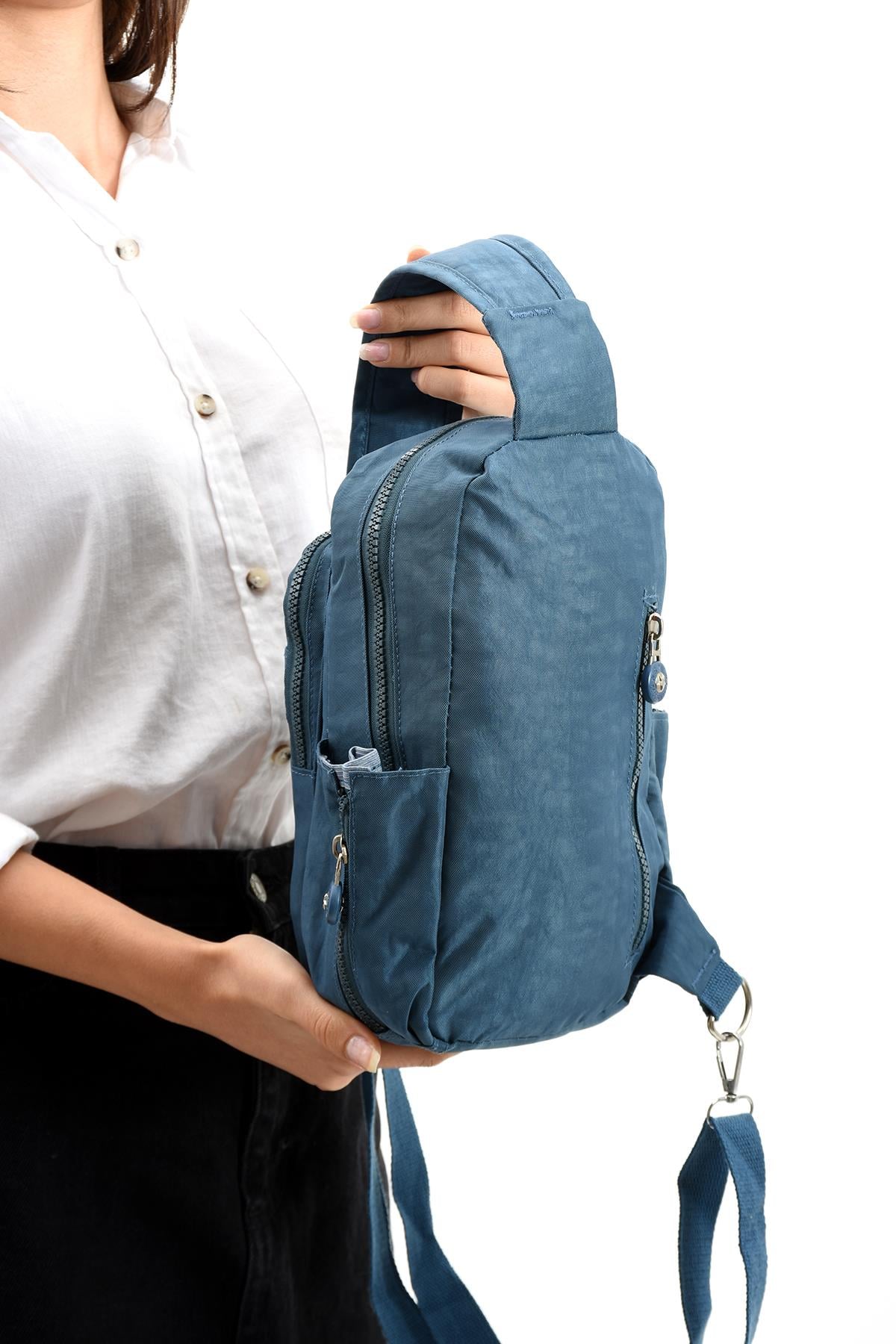 İki Bölmeli Bodybag Göğüs Omuz Çantası Unisex Mavi (Model: 571-8B) 