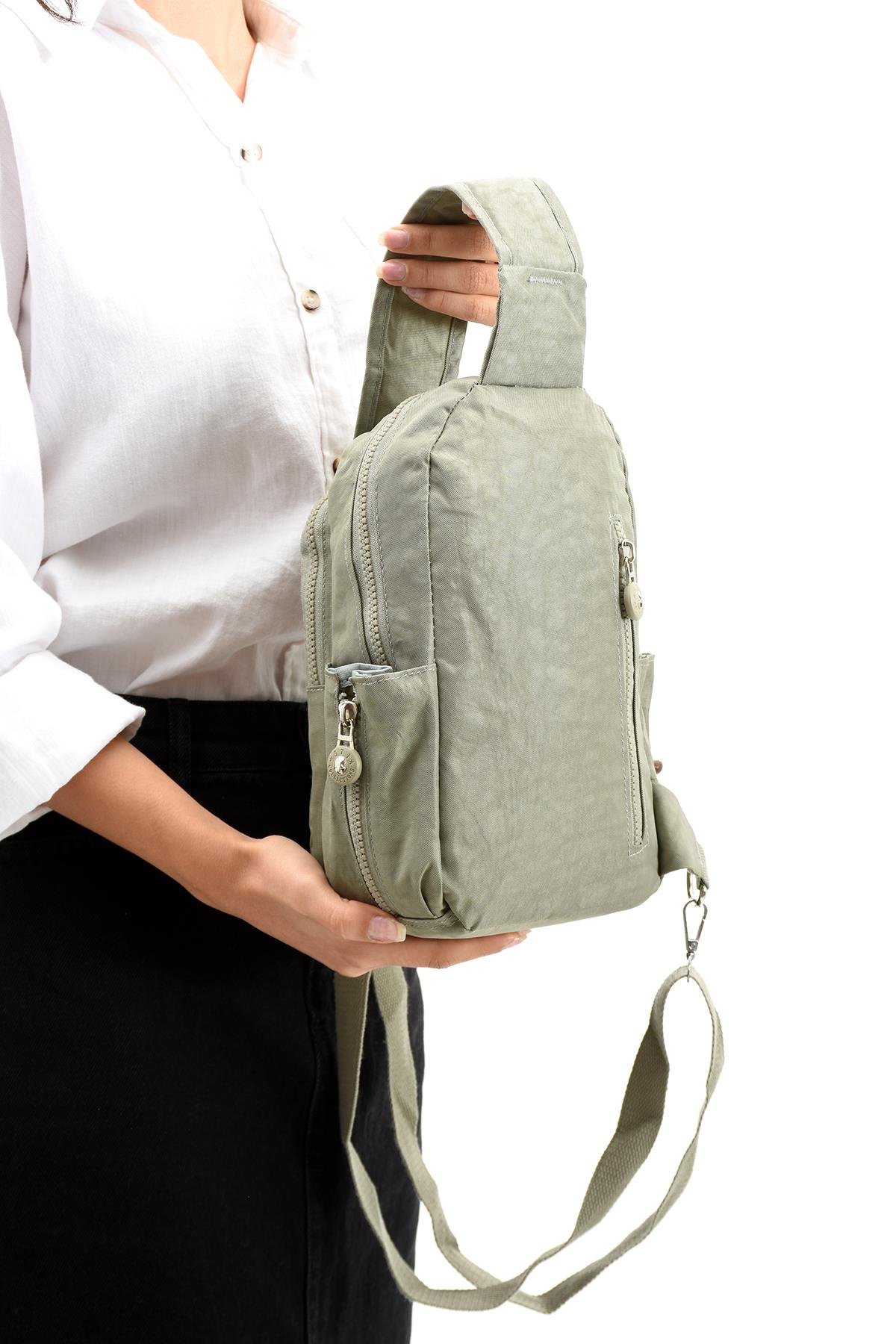 İki Bölmeli Bodybag Göğüs Omuz Çantası Unisex Vizon (Model: 571-8B) 