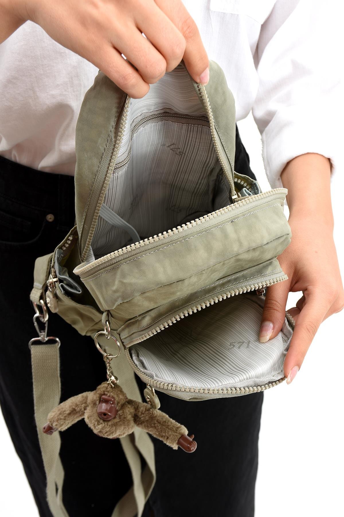İki Bölmeli Bodybag Göğüs Omuz Çantası Unisex Vizon (Model: 571-8B) 
