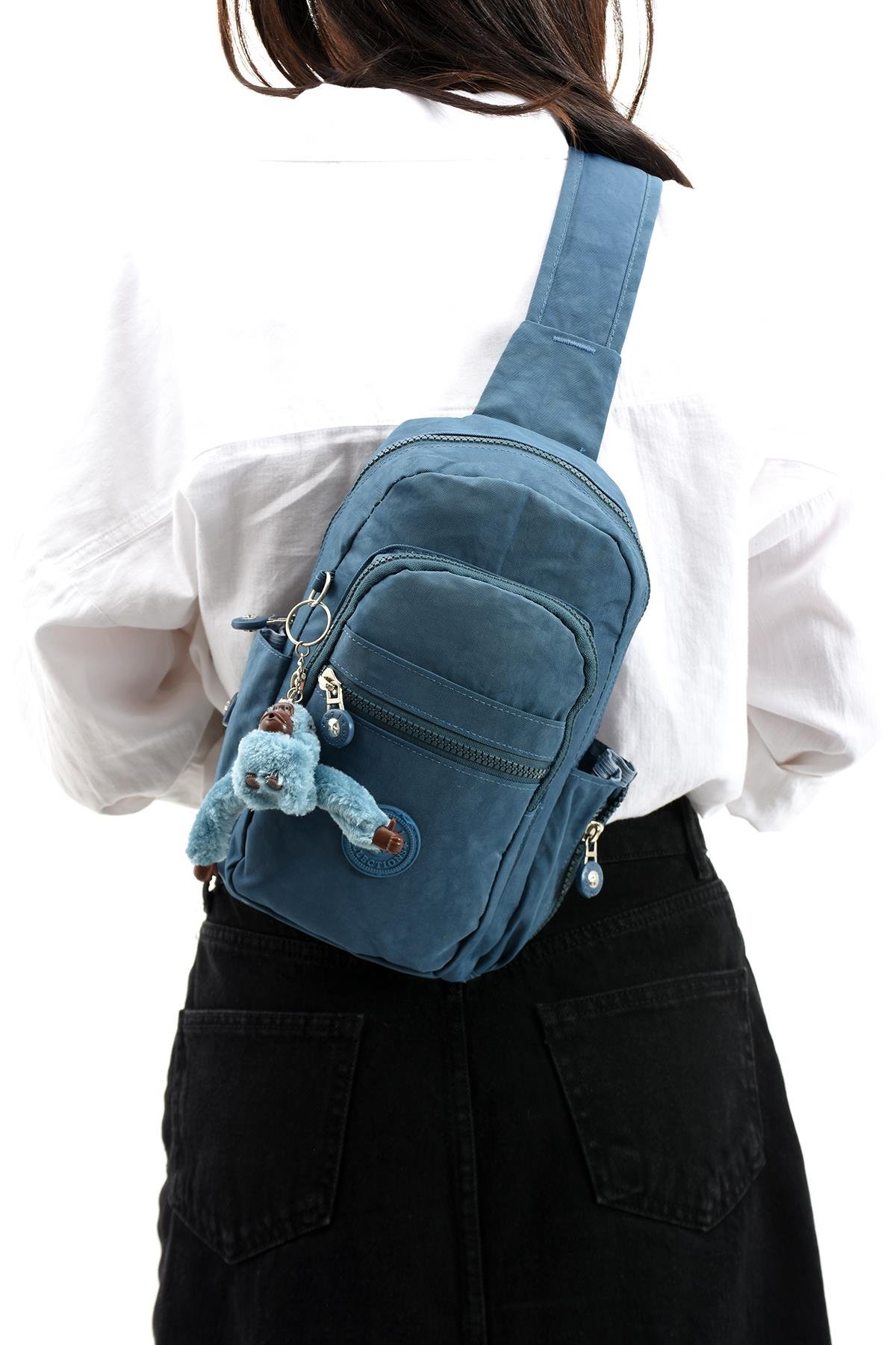 İki Bölmeli Bodybag Göğüs Omuz Çantası Unisex Mavi (Model: 571-8B) 