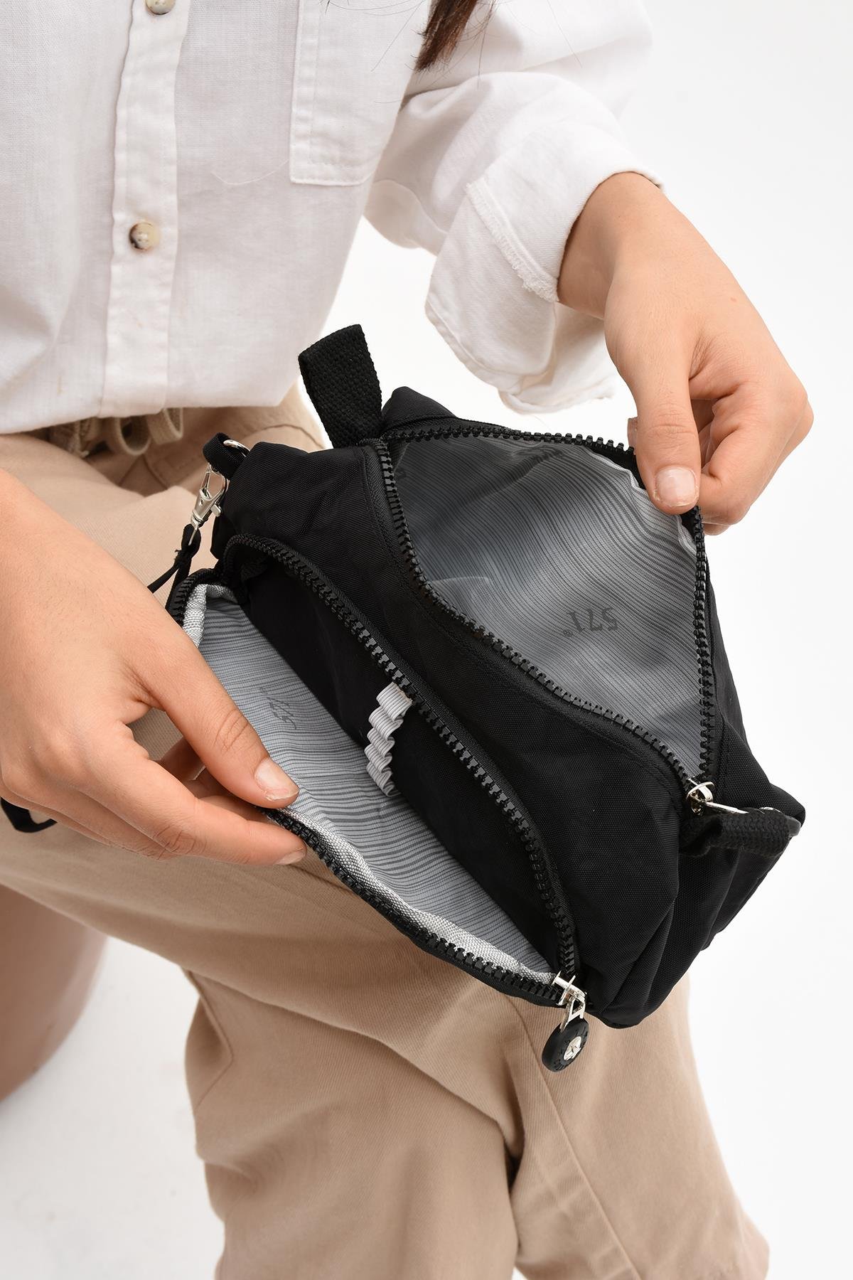 İki Bölmeli Kalemlik (Yıkanabilir ve Su Geçirmez, Makyaj Çantası ) Siyah (Model: 571-15J)