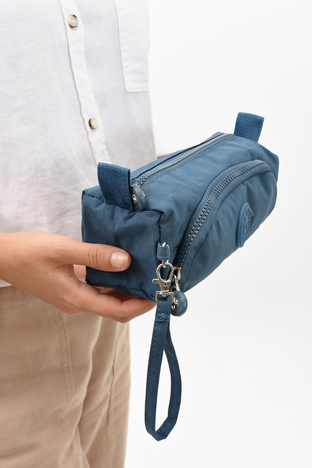 İki Bölmeli Kalemlik (Yıkanabilir ve Su Geçirmez, Makyaj Çantası ) Mavi (Model: 571-15J)