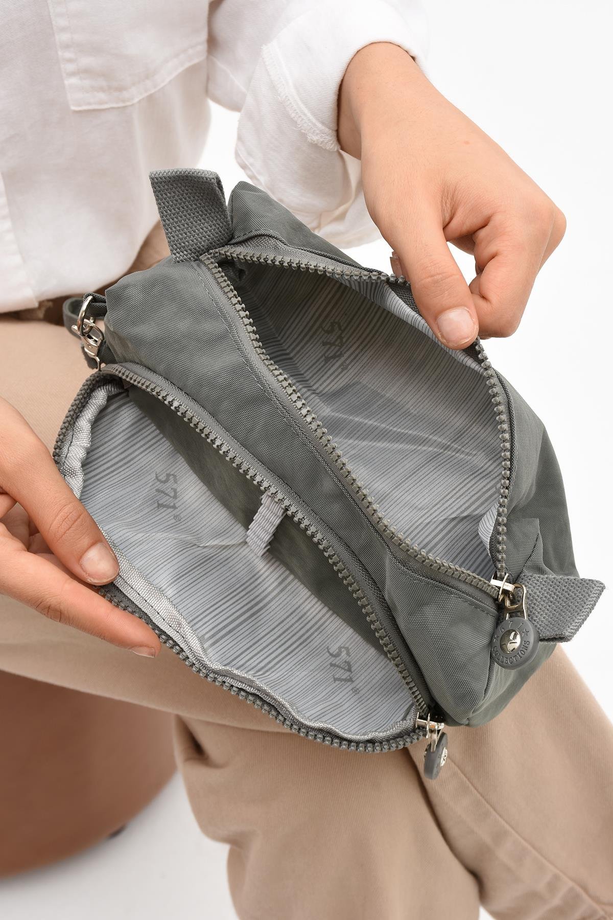 İki Bölmeli Kalemlik (Yıkanabilir ve Su Geçirmez, Makyaj Çantası ) Gri (Model: 571-15J)