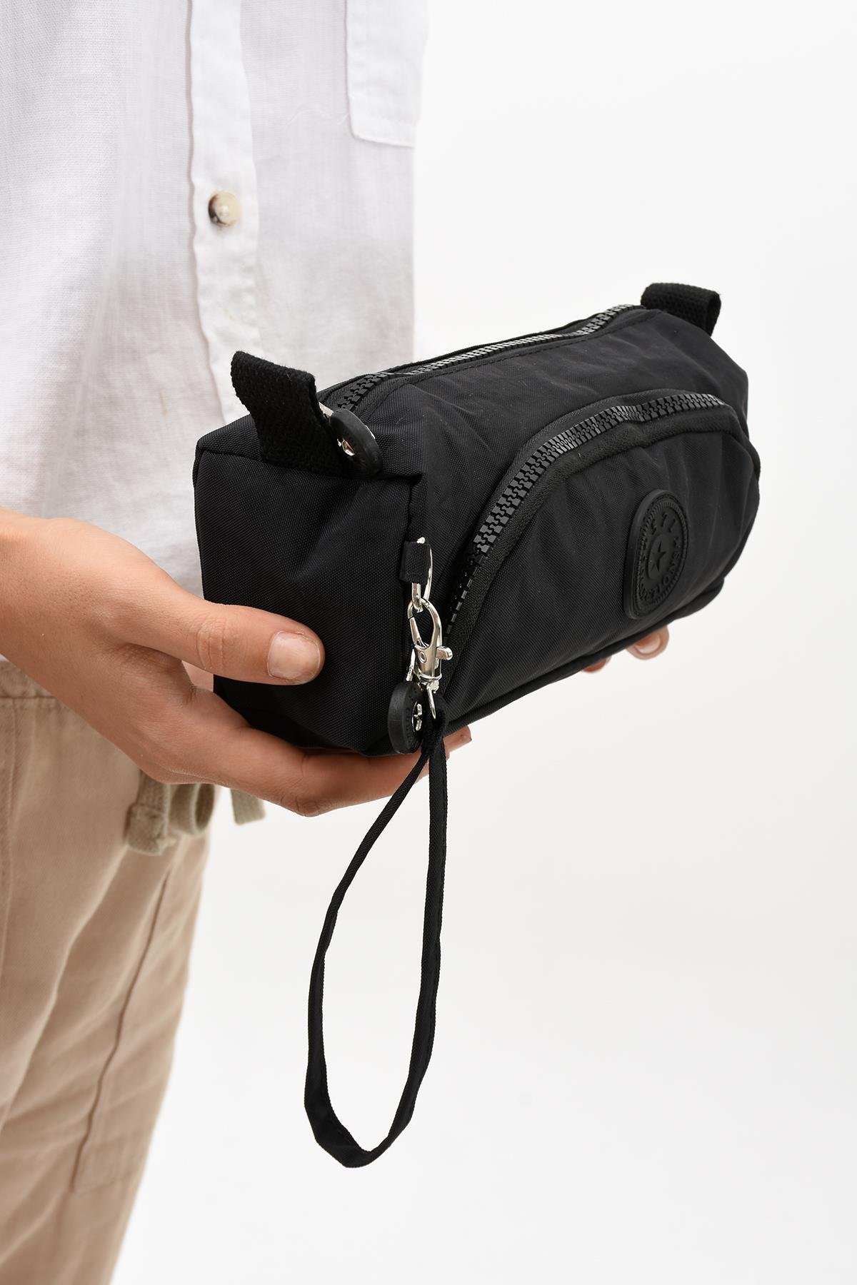 İki Bölmeli Kalemlik (Yıkanabilir ve Su Geçirmez, Makyaj Çantası ) Siyah (Model: 571-15J)