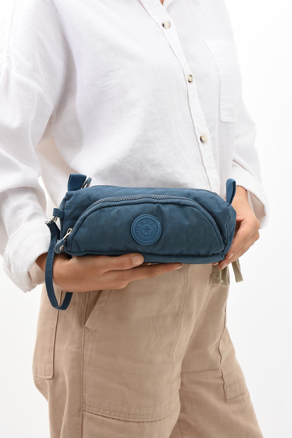 İki Bölmeli Kalemlik (Yıkanabilir ve Su Geçirmez, Makyaj Çantası ) Mavi (Model: 571-15J)