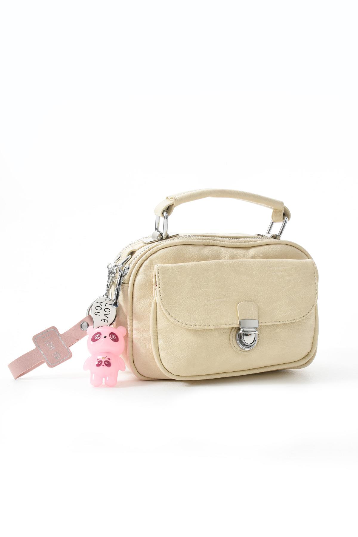 Metal Basmalı Suni Deri Omuz Çantası Bej (Model: 571-13-17H) 