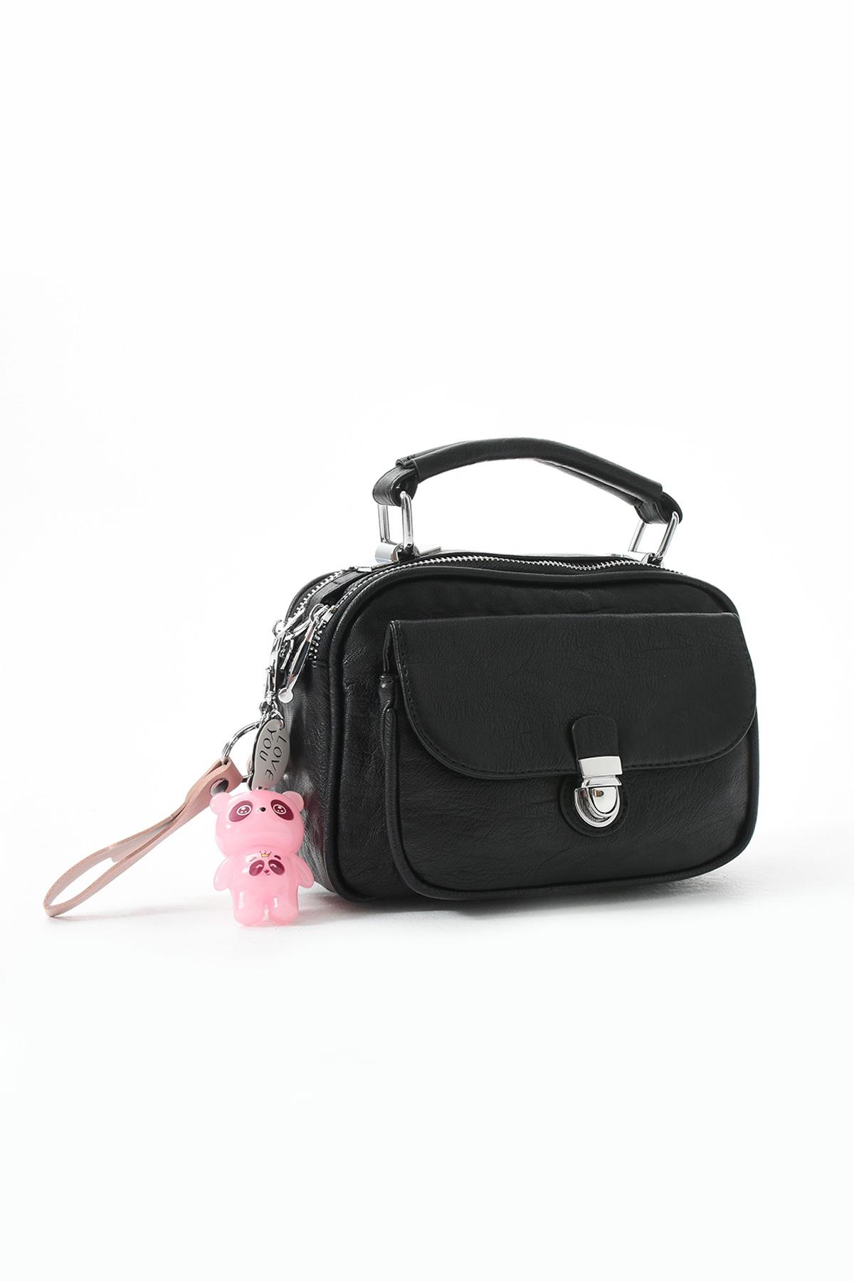 Metal Basmalı Suni Deri Omuz Çantası Siyah (Model: 571-13-17H) 