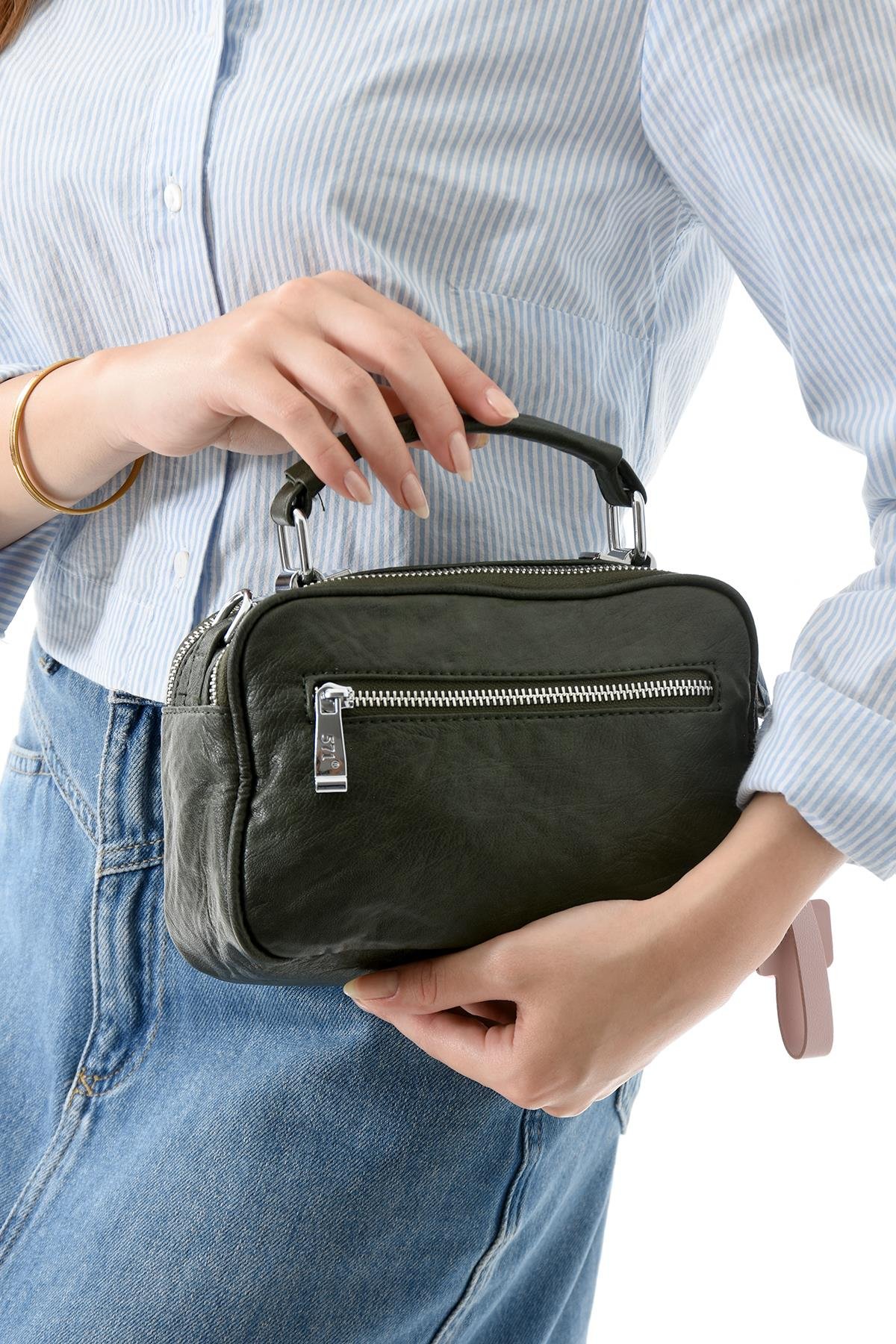 Metal Basmalı Suni Deri Omuz Çantası Yeşil (Model: 571-13-17H) 