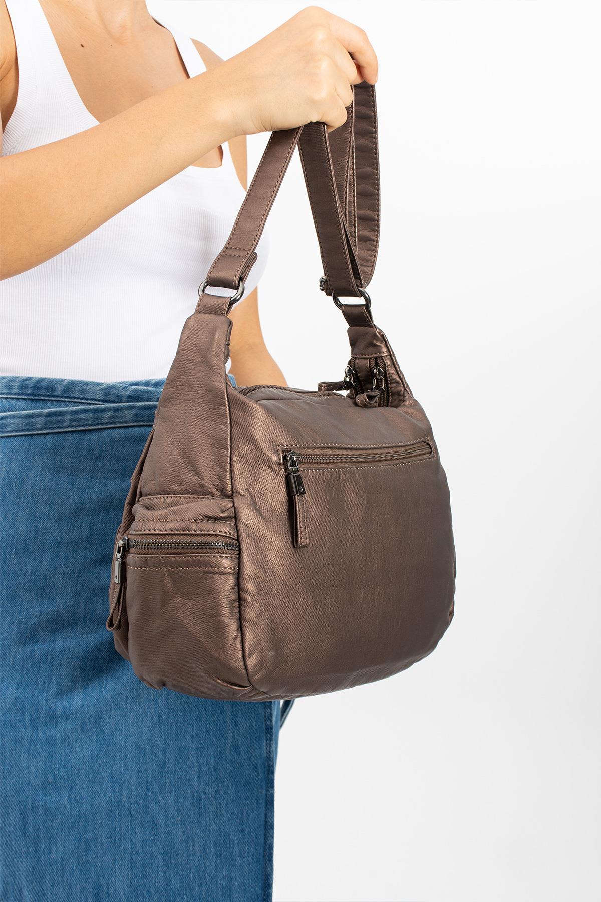 Suni Deri Omuz Çantası Bronz (Model: 571-11-10G) 