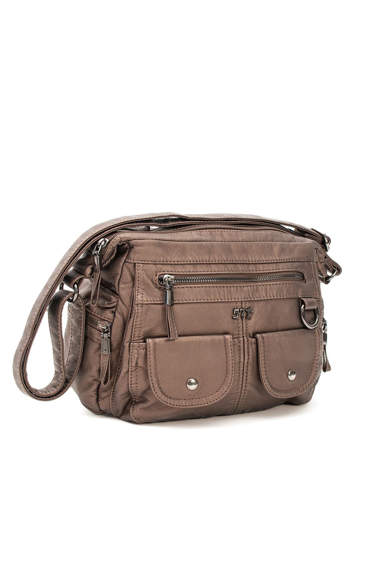 Suni Deri Omuz Çantası Bronz (Model: 571-11-10G) 