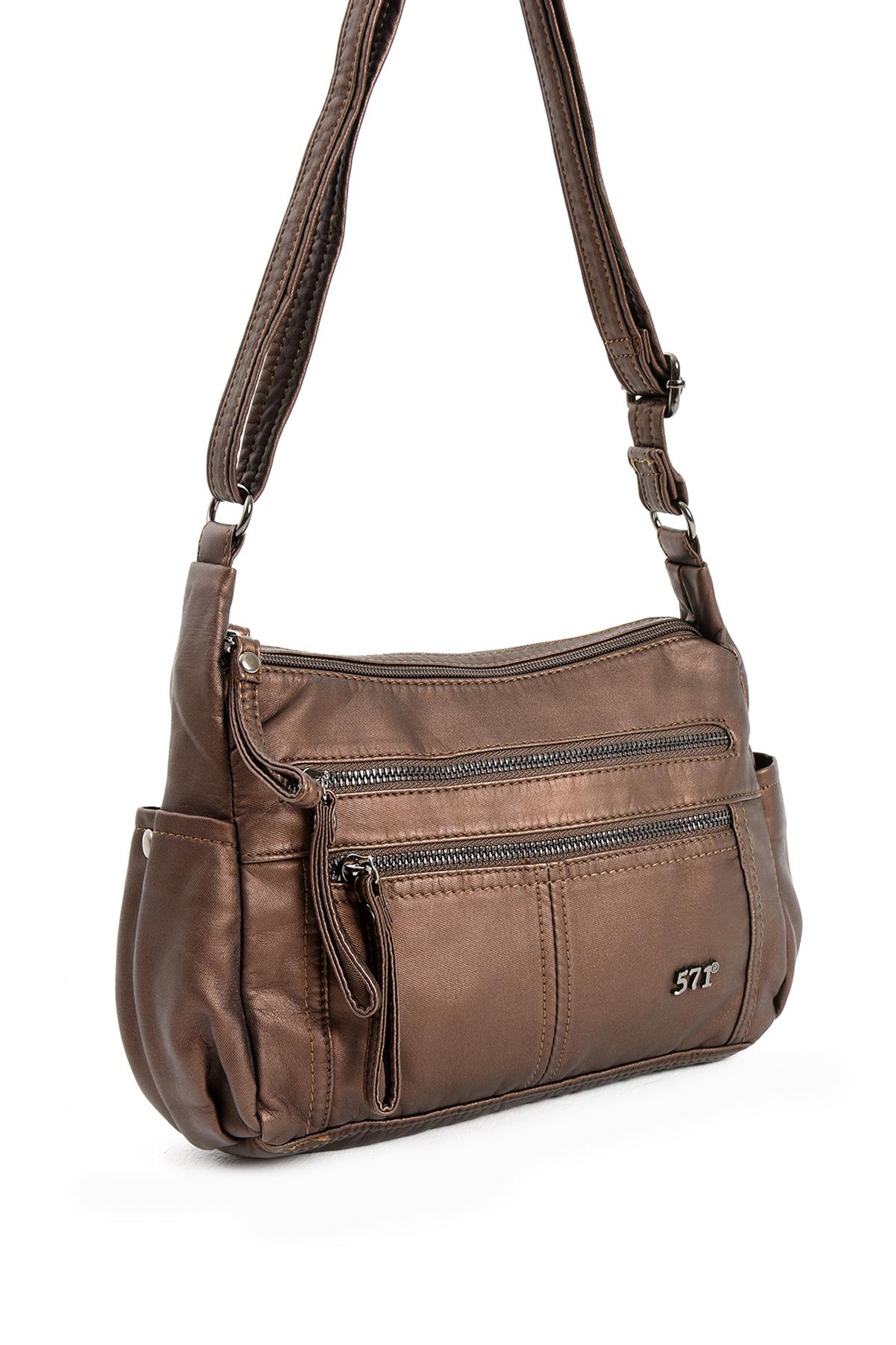 Suni Deri Omuz Çantası Bronz (Model: 571-13-10M) 