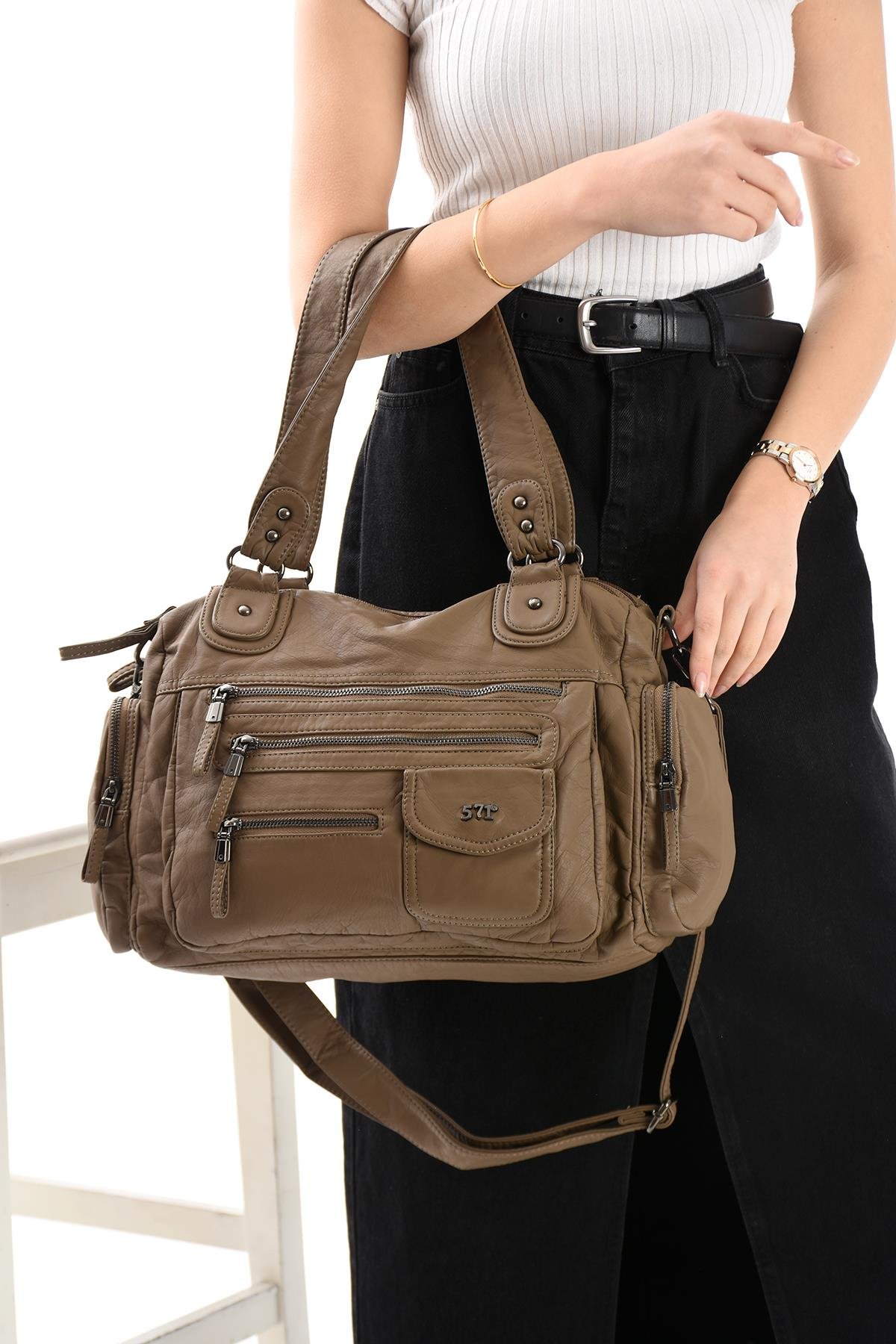 Suni Deri Omuz Çantası Bronz (Model: 571-13-10R) 