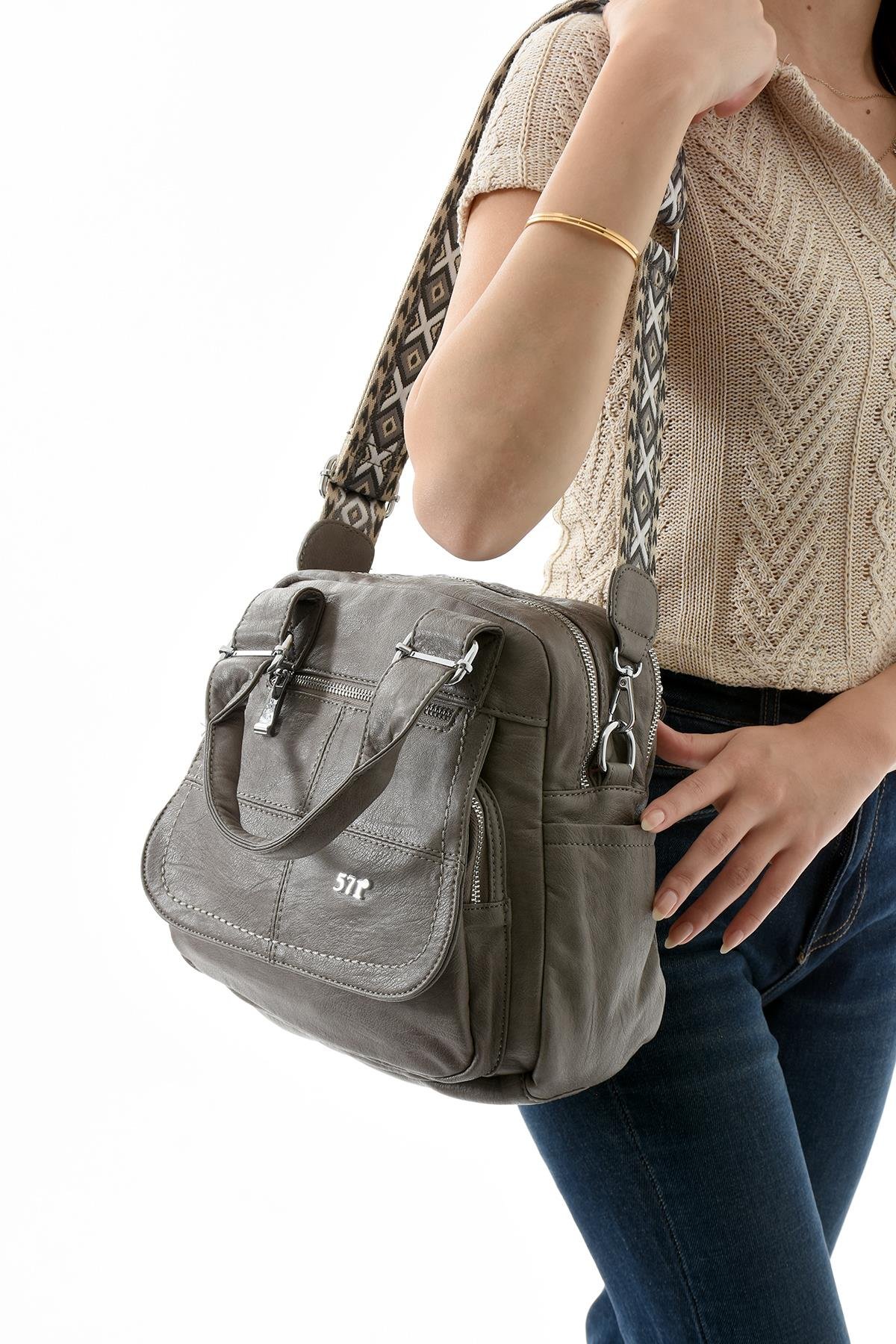 Suni Deri Omuz Çantası Gri (Model: 571-13-17L) 