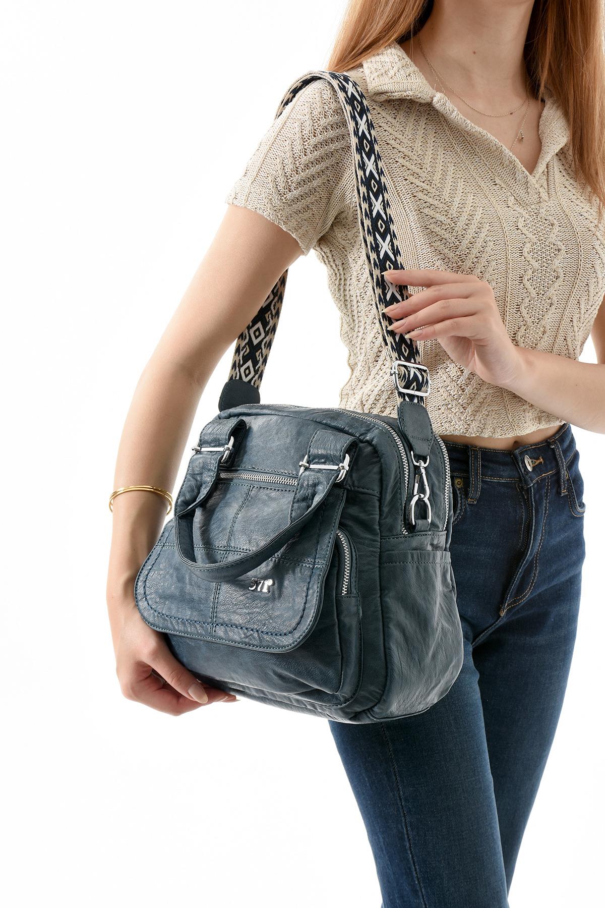 Suni Deri Omuz Çantası Mavi (Model: 571-13-17L) 