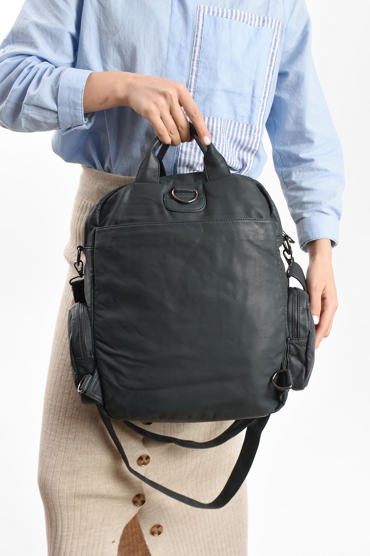 Suni Deri Omuz Çantası Mavi (Model: 571-13-10H) 