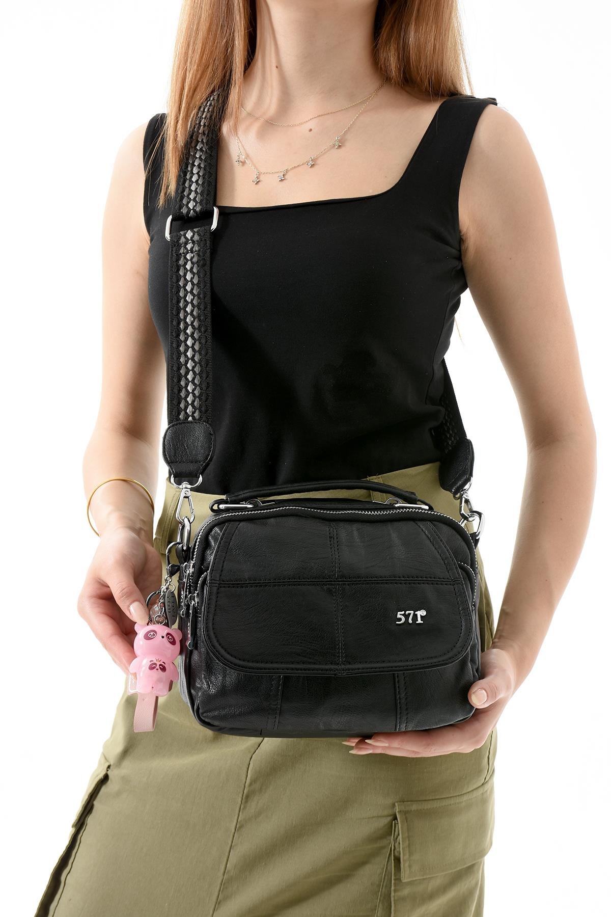 Suni Deri Omuz Çantası Siyah (Model: 571-13-17I) 