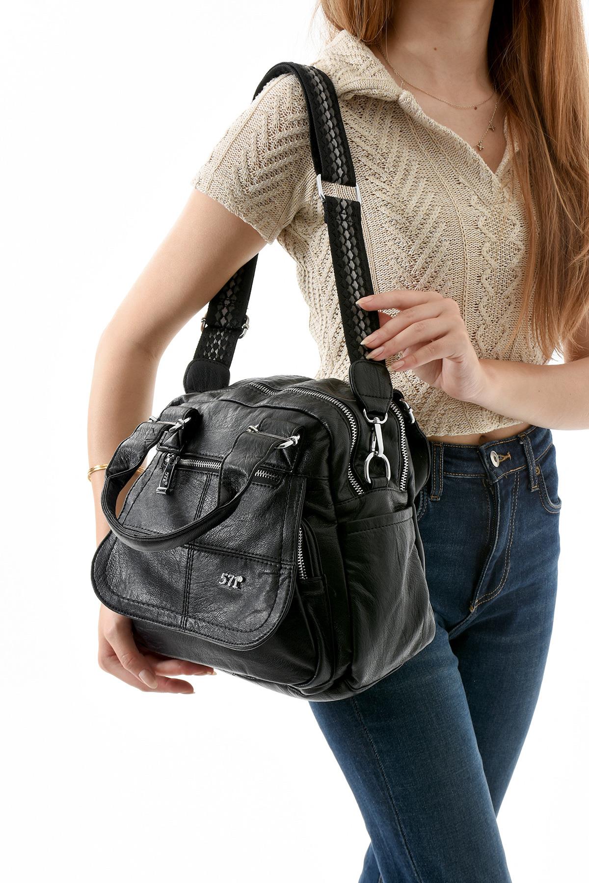 Suni Deri Omuz Çantası Siyah (Model: 571-13-17L) 