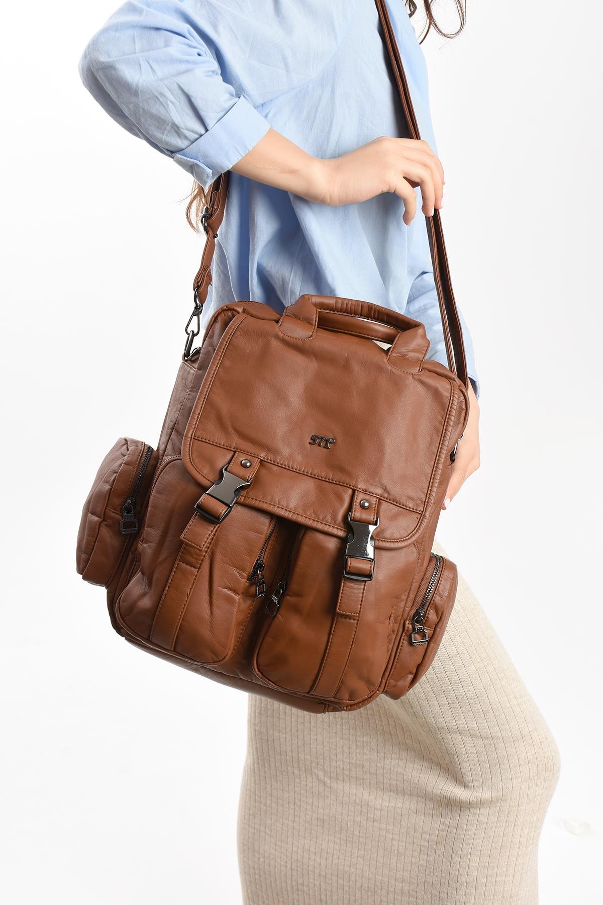 Suni Deri Omuz Çantası Taba (Model: 571-13-10H) 